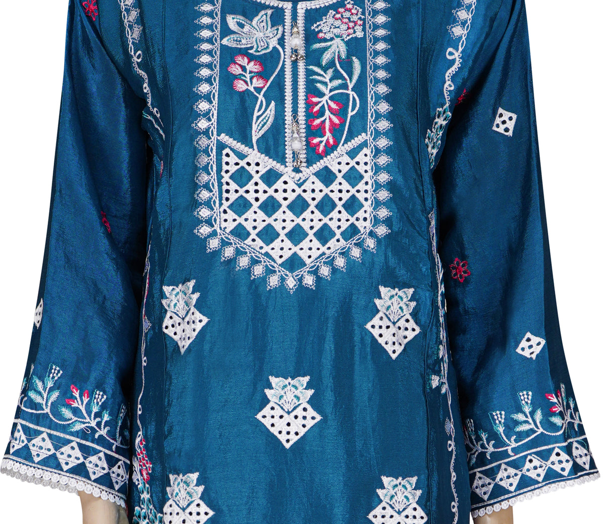 Aqua Embroidered Three Piece Suit
