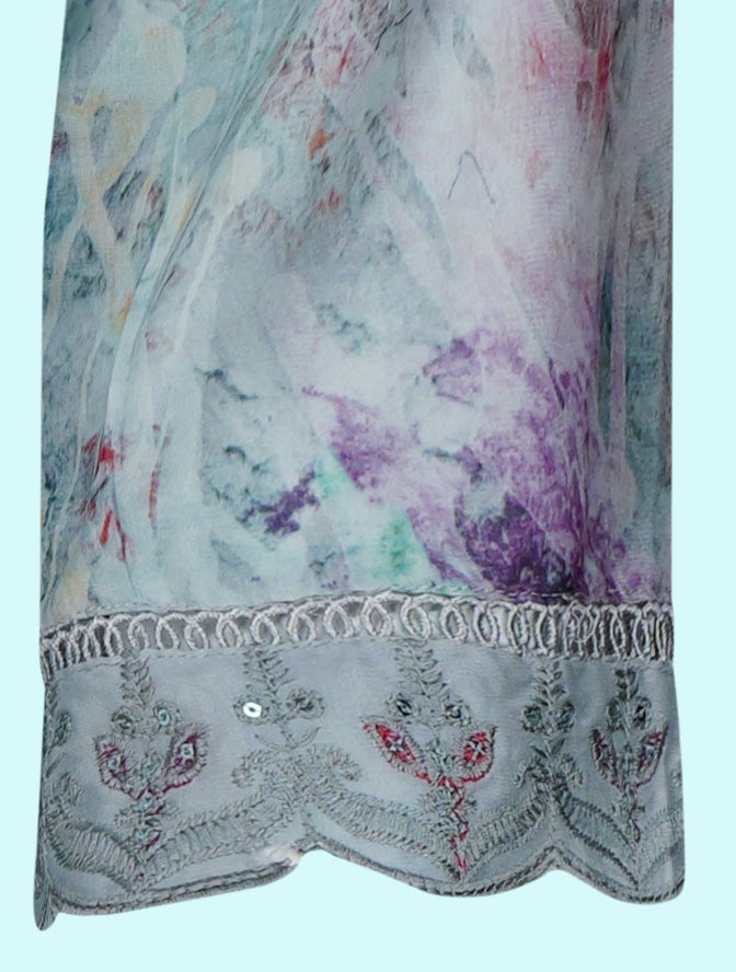 Mint Green Embroidered Cotton Three-Piece Suit
