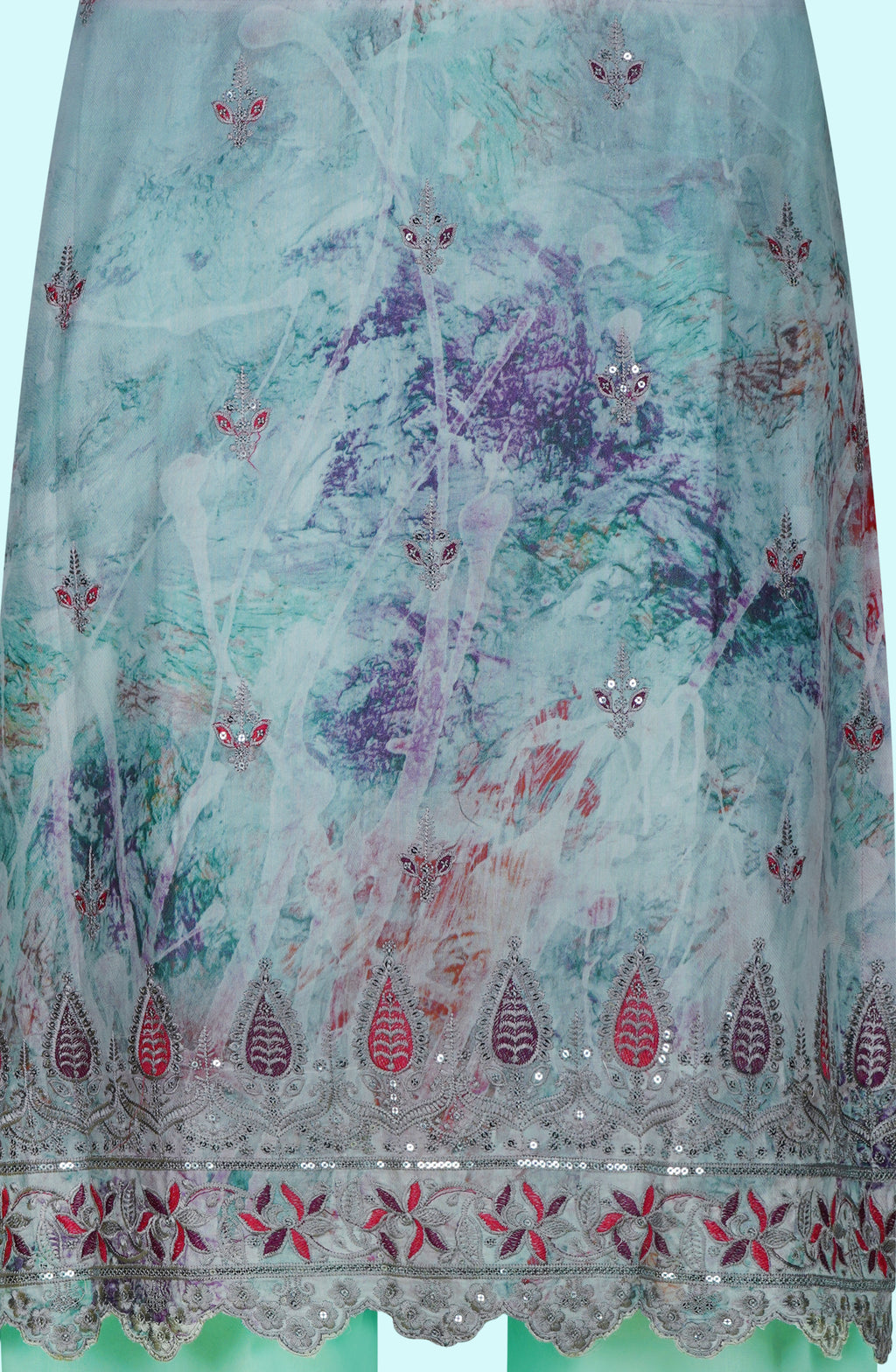Mint Green Embroidered Cotton Three-Piece Suit