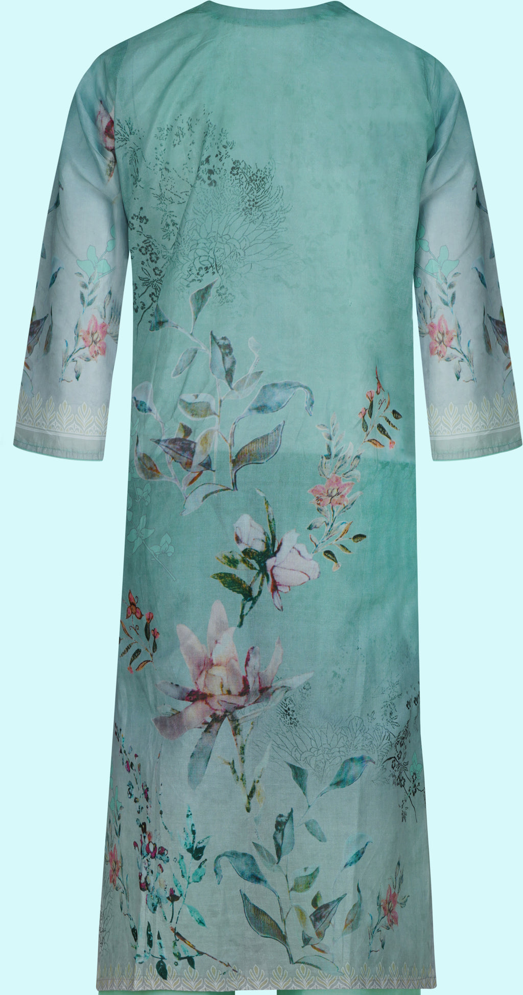 Mint Green Embroidered Cotton Three-Piece Suit