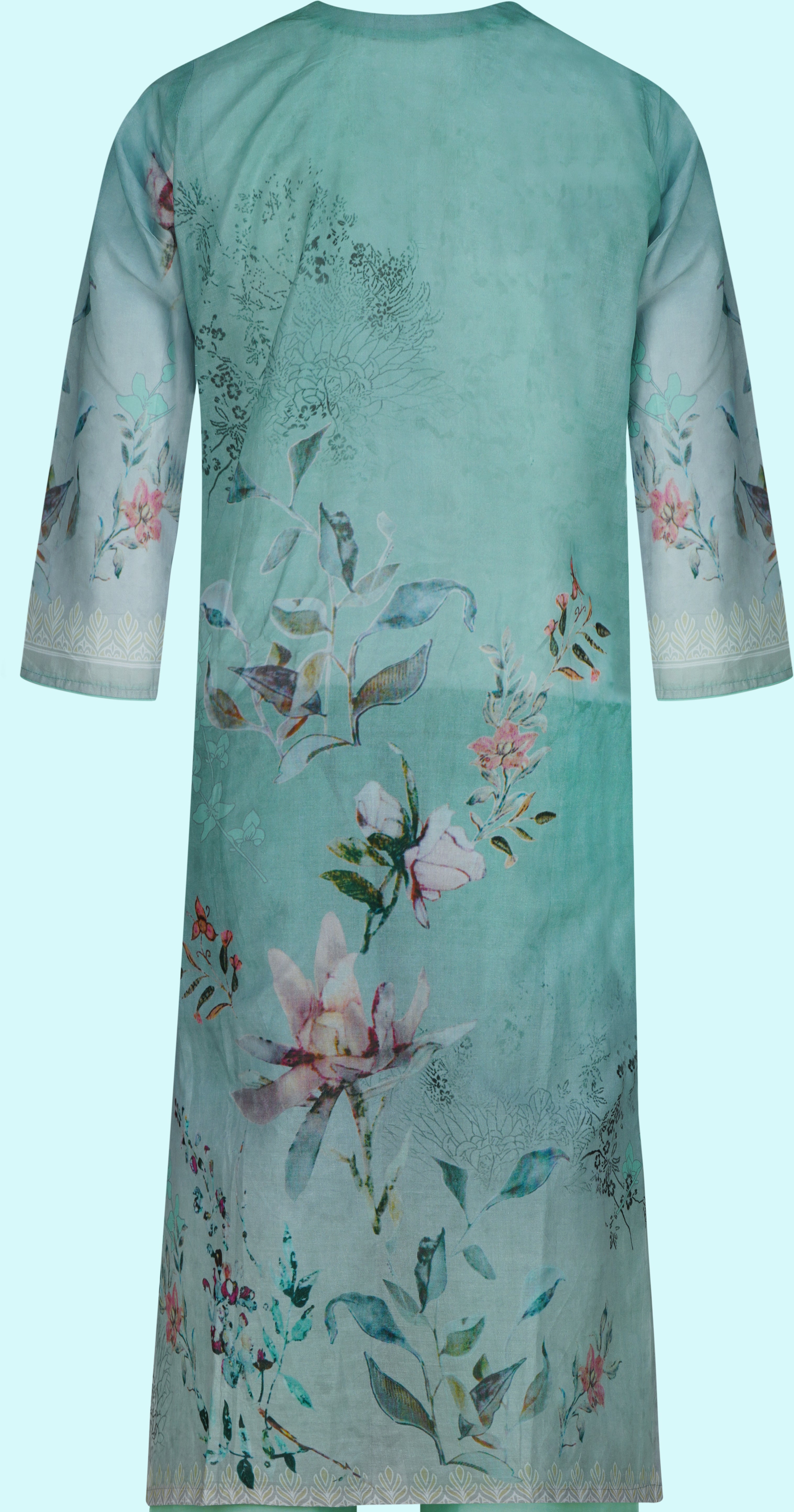 Mint Green Embroidered Cotton Three-Piece Suit