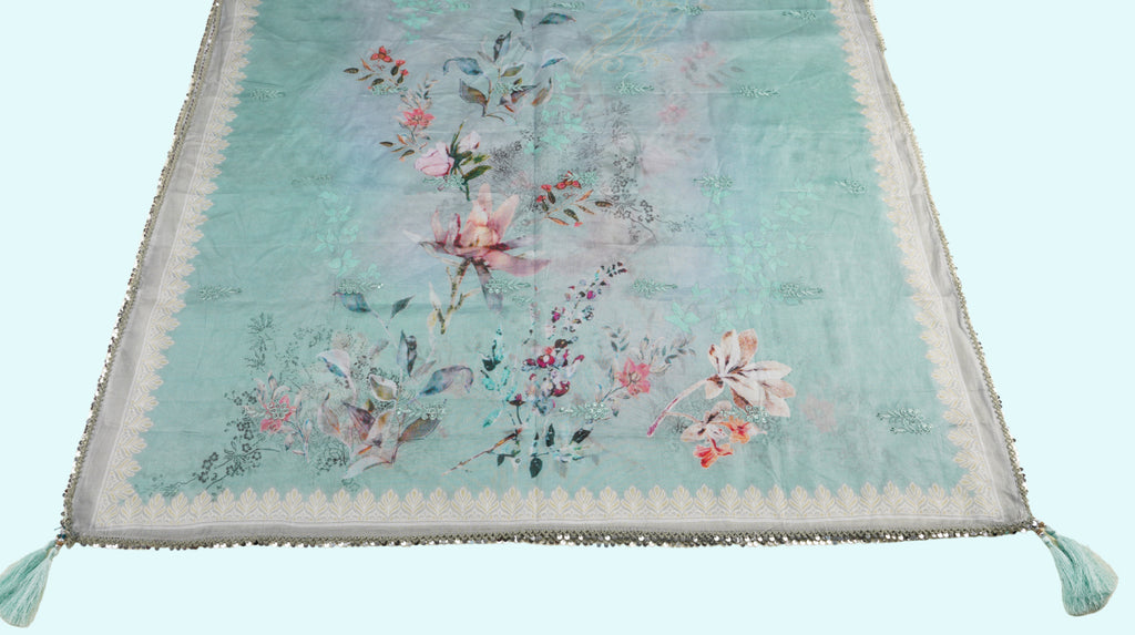 Mint Green Embroidered Cotton Three-Piece Suit