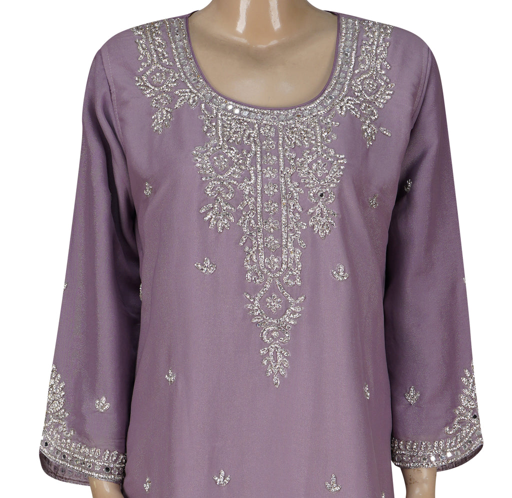 Light Purple Chiffon Zardozi Three-Piece Suit