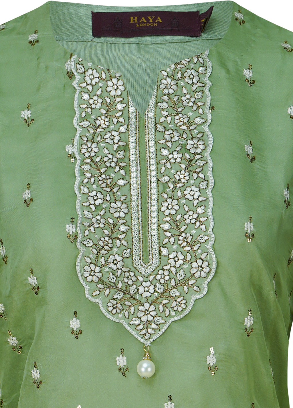 Soft Pistachio Organza Embroidered Three-Piece Suit