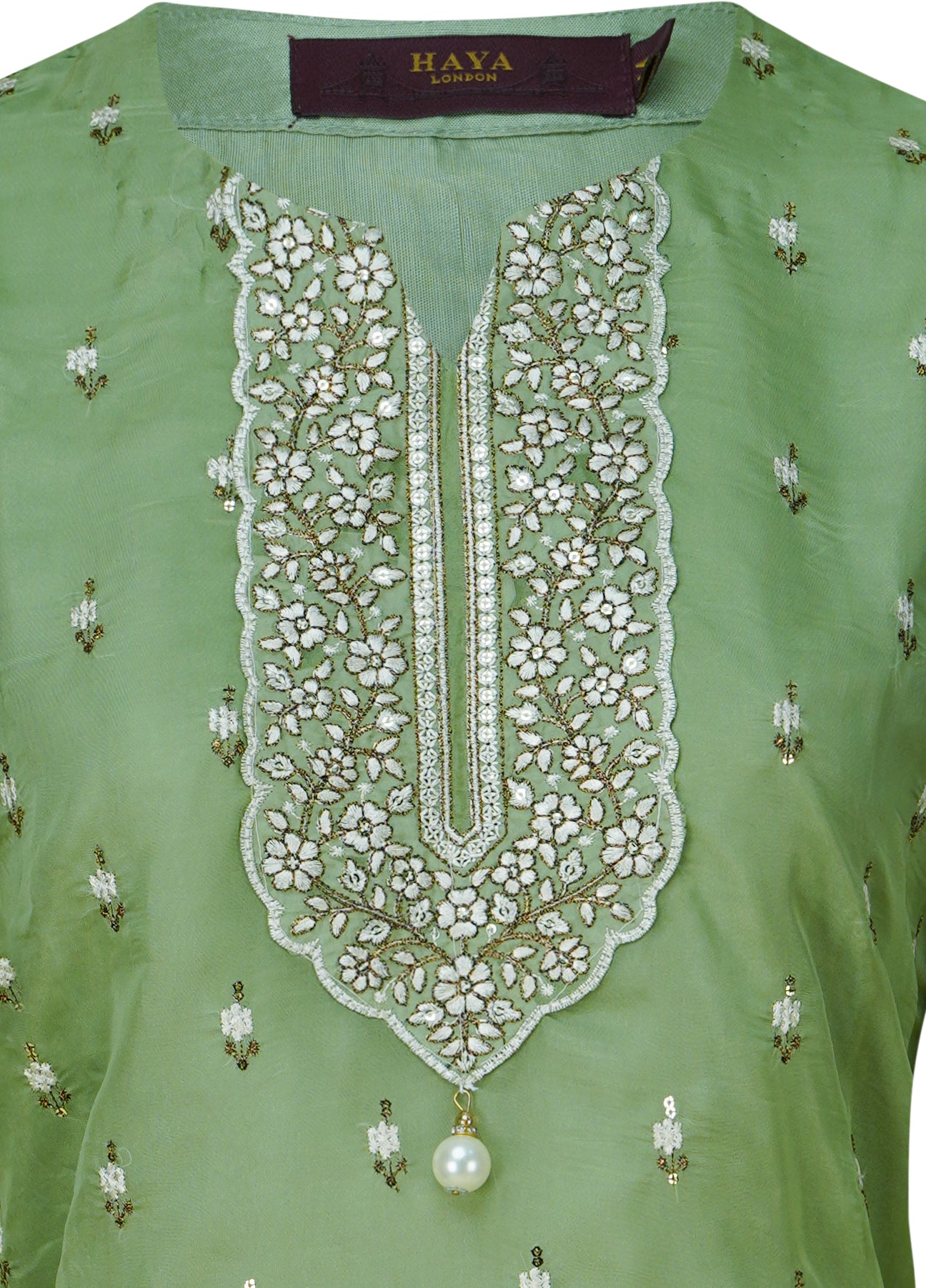 Soft Pistachio Organza Embroidered Three-Piece Suit
