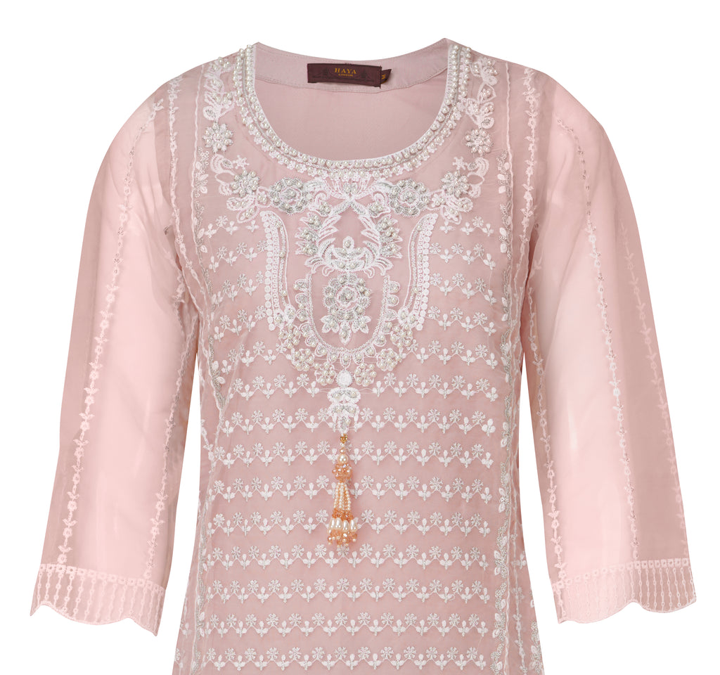Blush Pink Organza Embroidered Three-Piece Suit