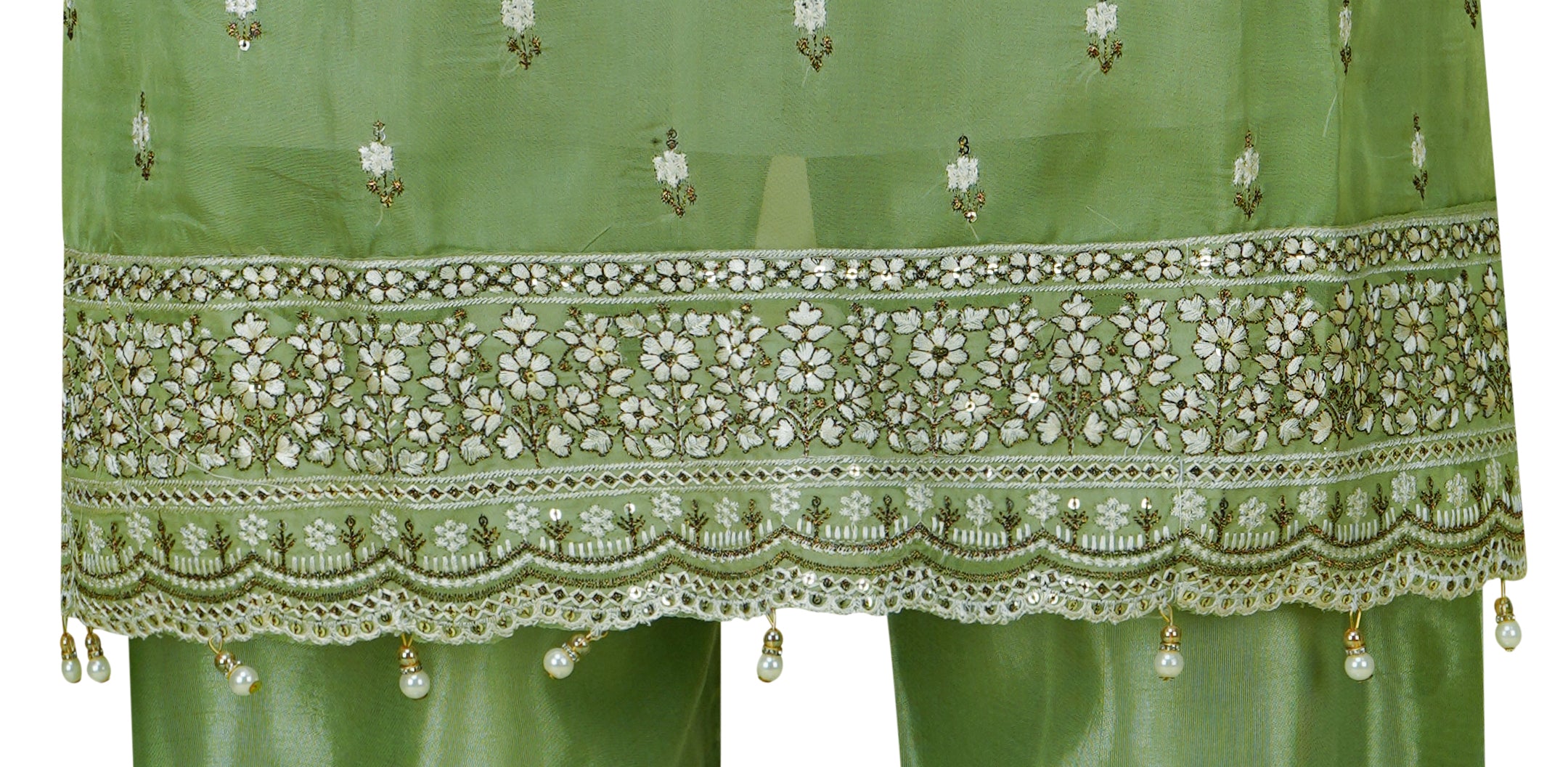 Soft Pistachio Organza Embroidered Three-Piece Suit