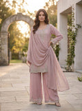 Light Brown Chiffon Zardozi Three Piece Suit