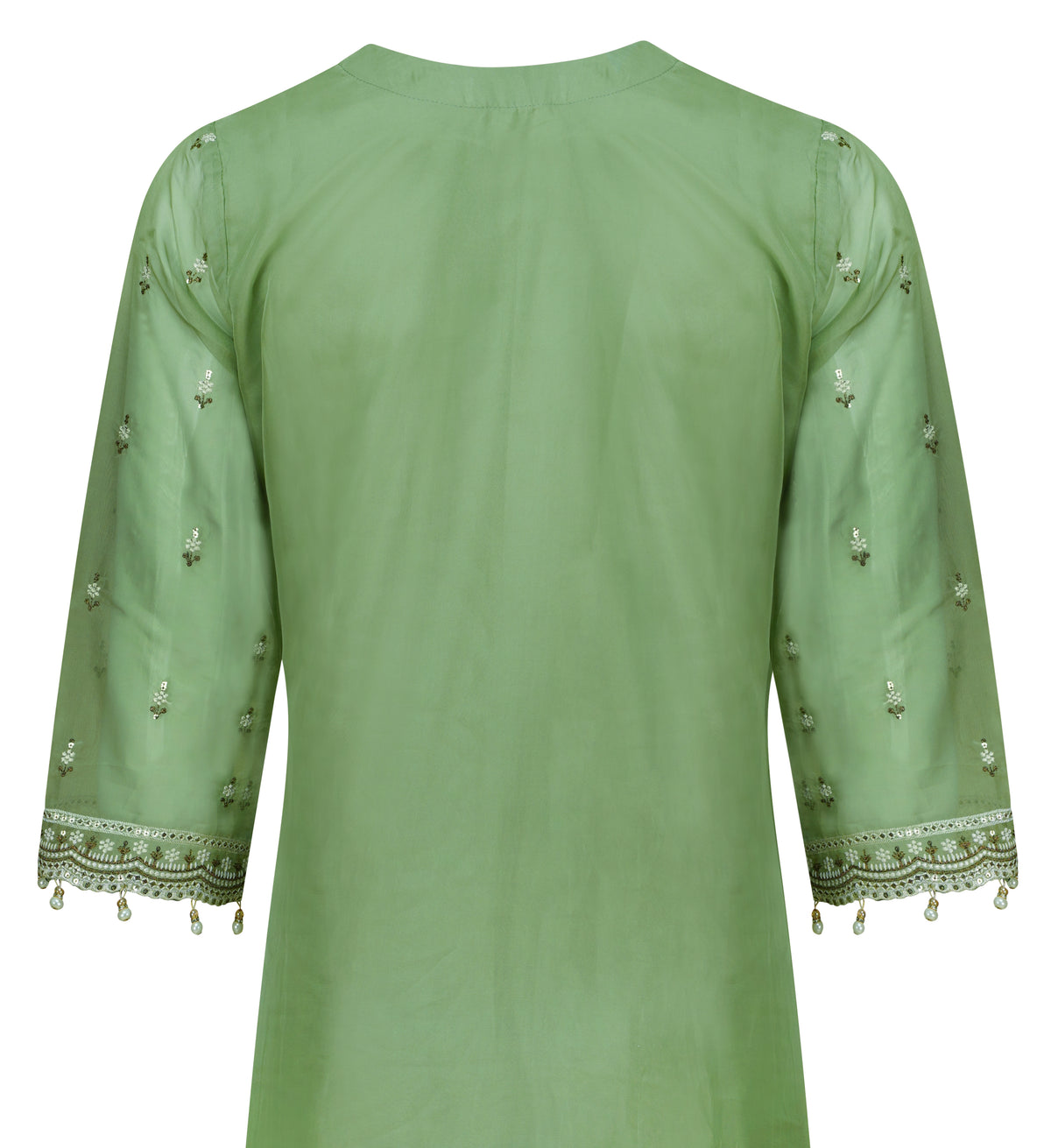 Soft Pistachio Organza Embroidered Three-Piece Suit