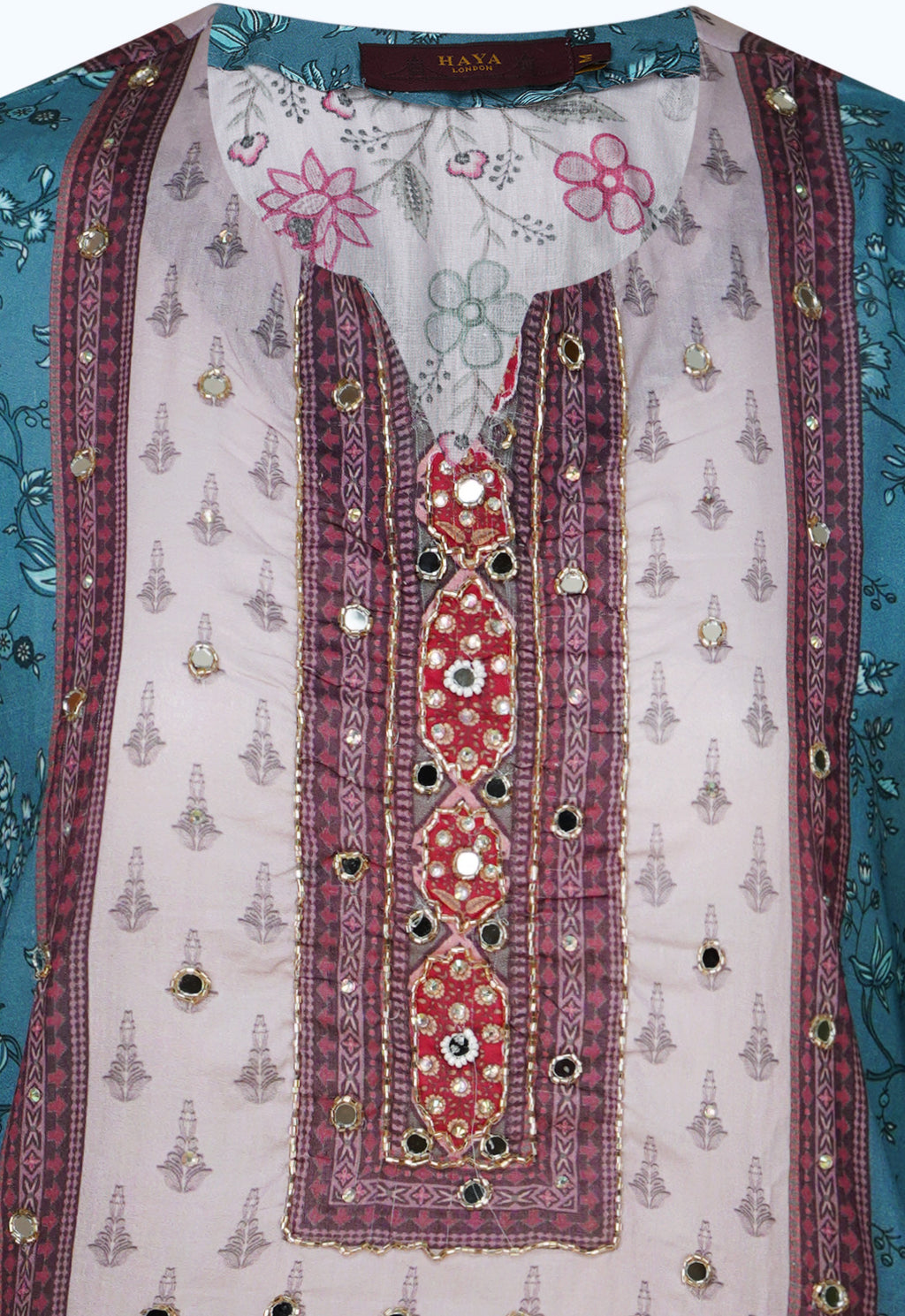 Ivory and Teal Embroidered Three-Piece Suit