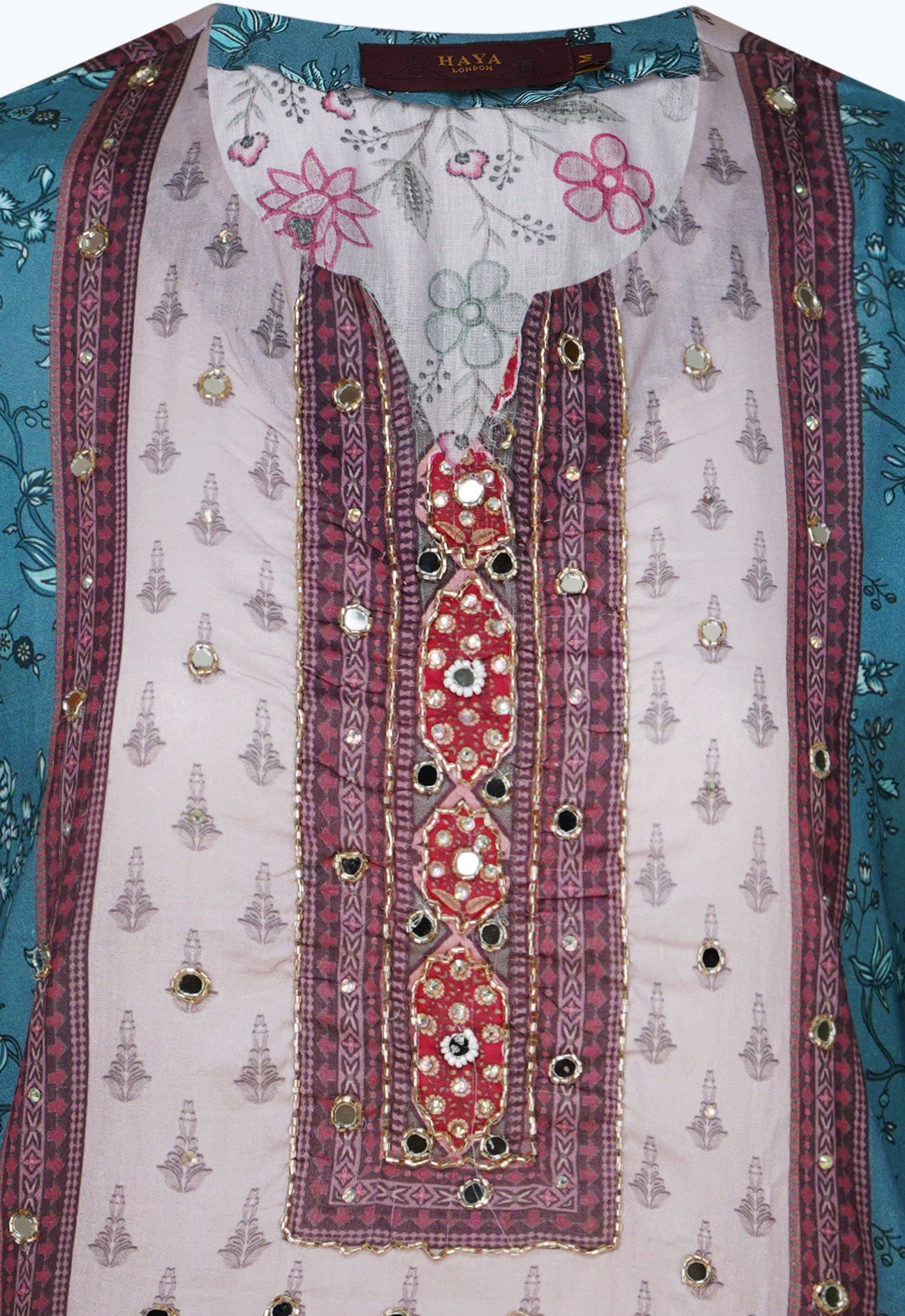 Ivory and Teal Embroidered Three-Piece Suit