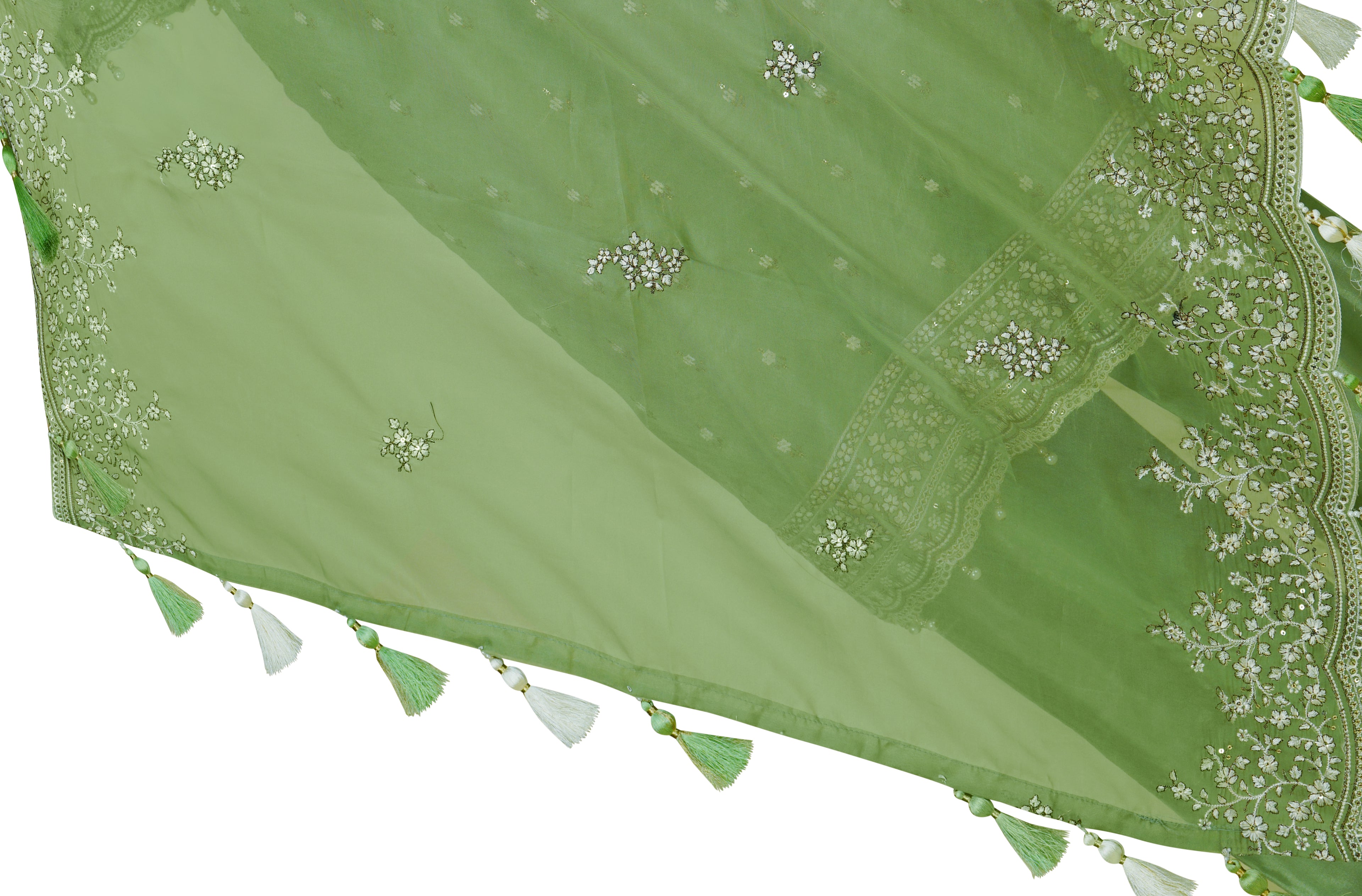 Soft Pistachio Organza Embroidered Three-Piece Suit