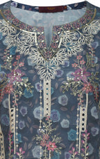 Slate Grey Organza Embroidered Three-Piece Set with Tassel Dupatta
