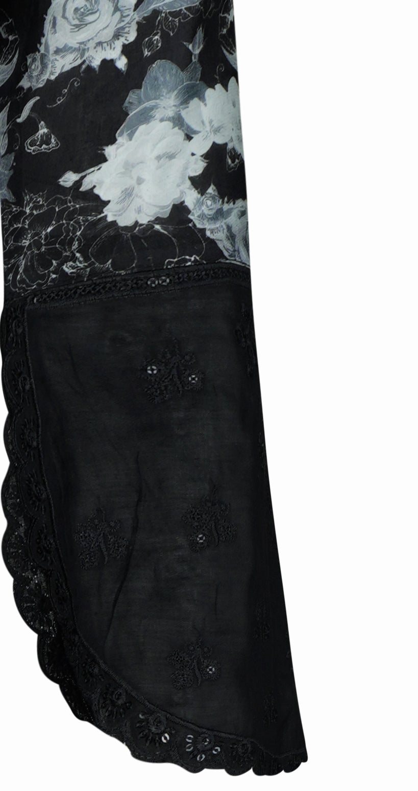 Noir Bloom Black Embroidered Rayon  Three-Piece Suit