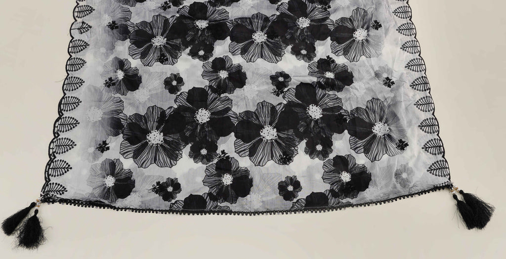 Noir Bloom Black Embroidered Rayon  Three-Piece Suit