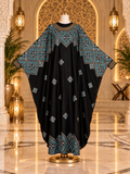Black &amp; Teal Embroidered Butterfly Abaya with Matching Hijab