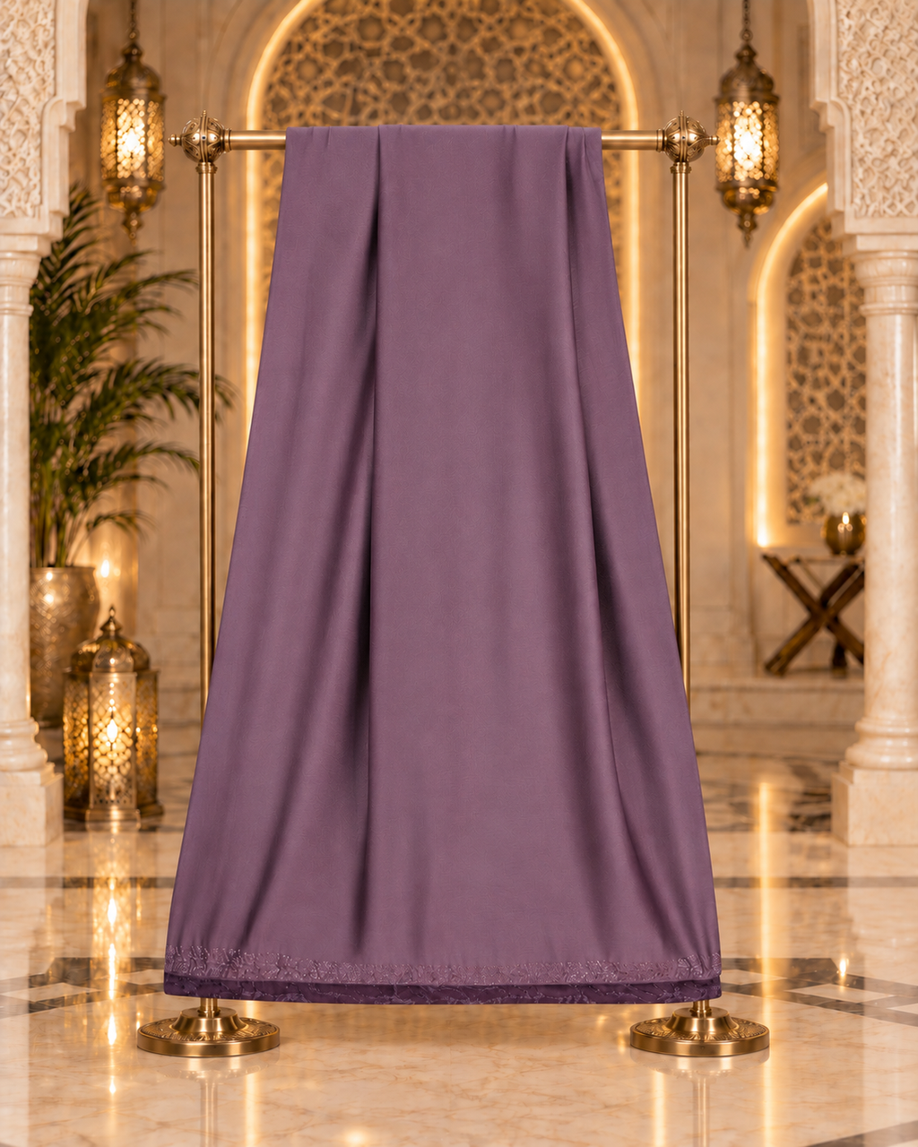 Dusty Plum Embroidered Layered Abaya with Matching Hijab