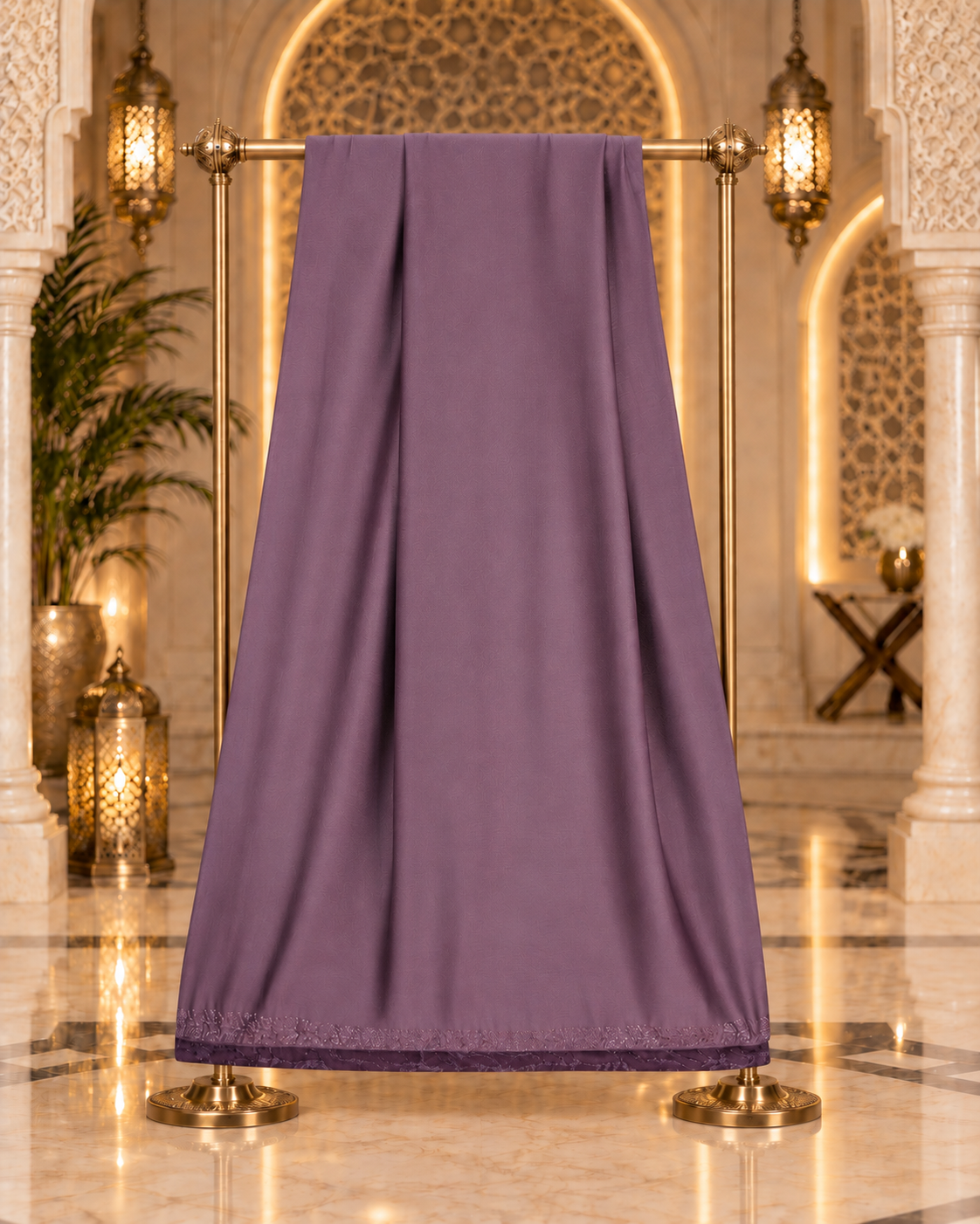 Dusty Plum Embroidered Layered Abaya with Matching Hijab