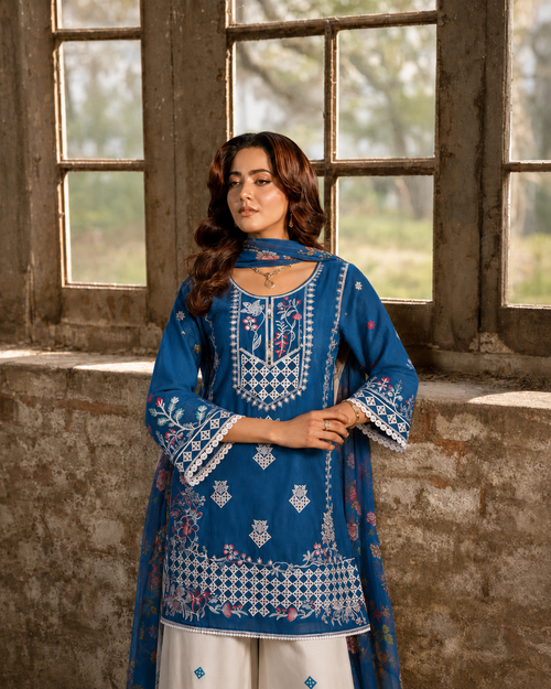 Aqua Embroidered Three Piece Suit