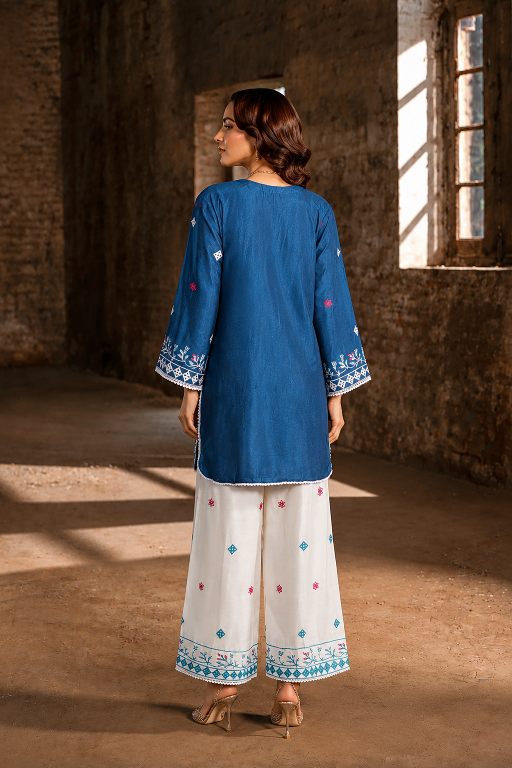 Aqua Embroidered Three Piece Suit