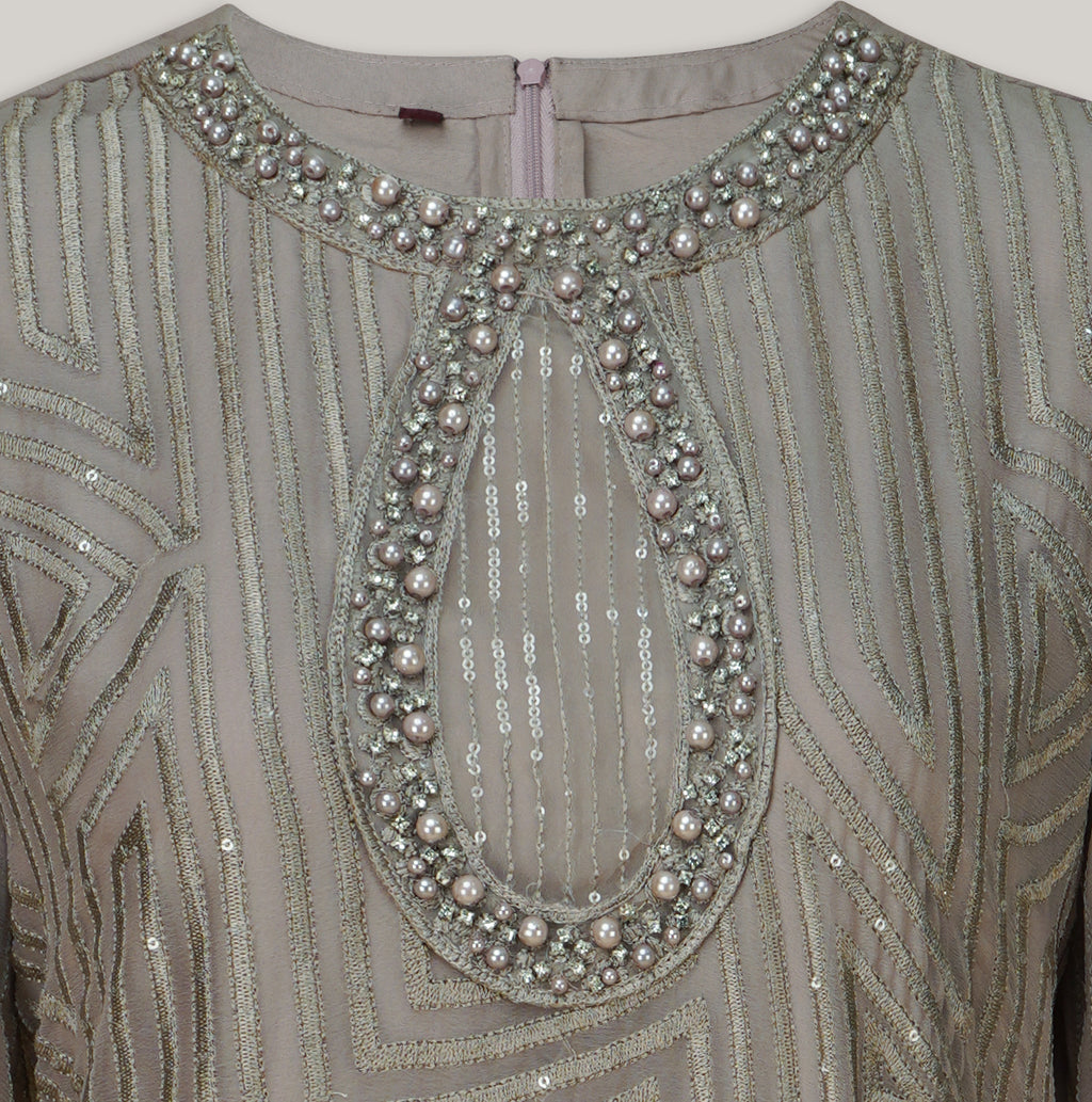 Dove Grey Embellished Chiffon Three-Piece Suit