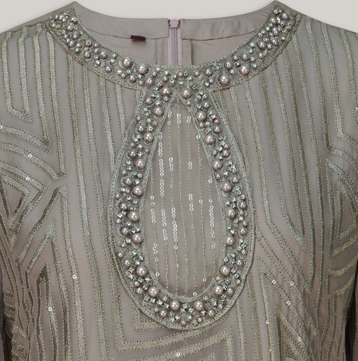 Dove Grey Embellished Chiffon Three-Piece Suit