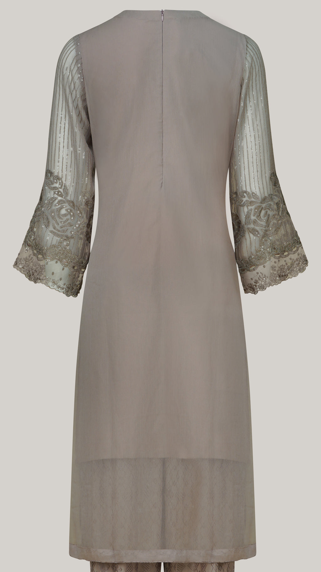 Dove Grey Embellished Chiffon Three-Piece Suit