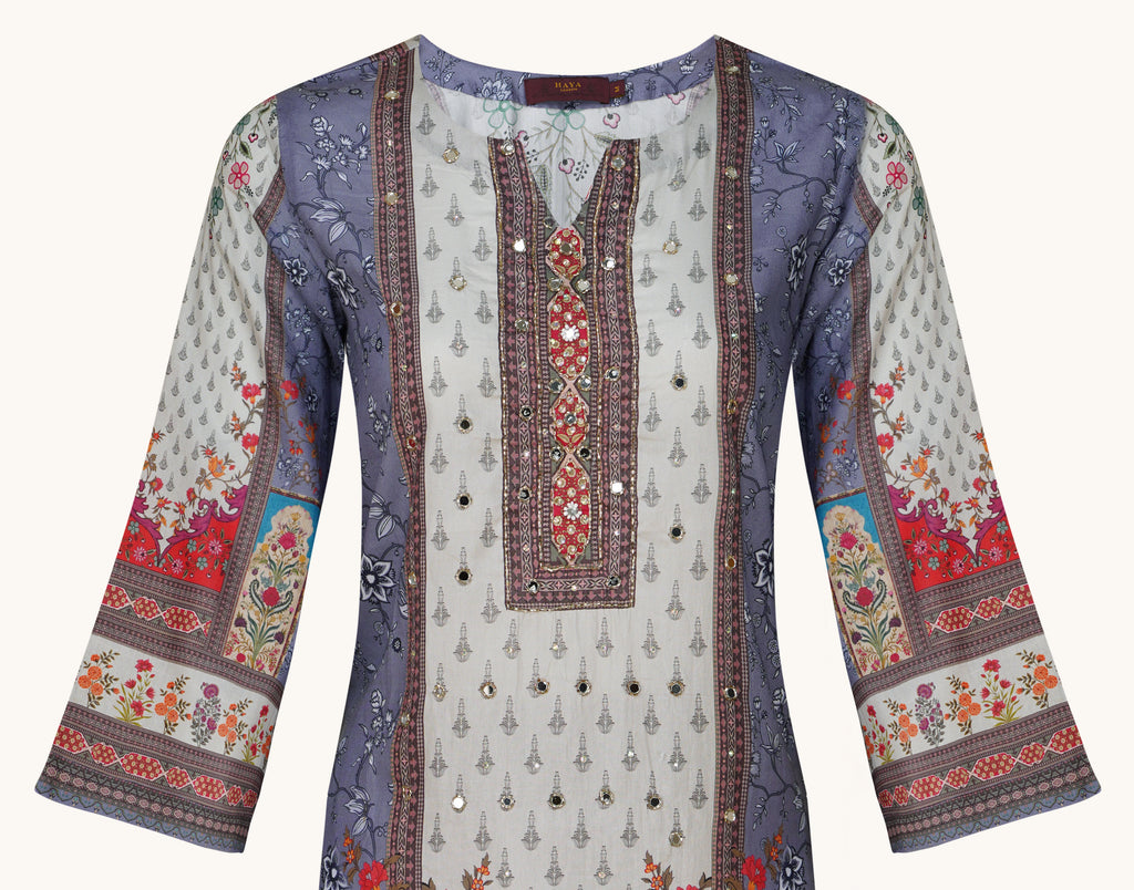 Ivory And Crimson Embellished Cotton Three-Piece Suit