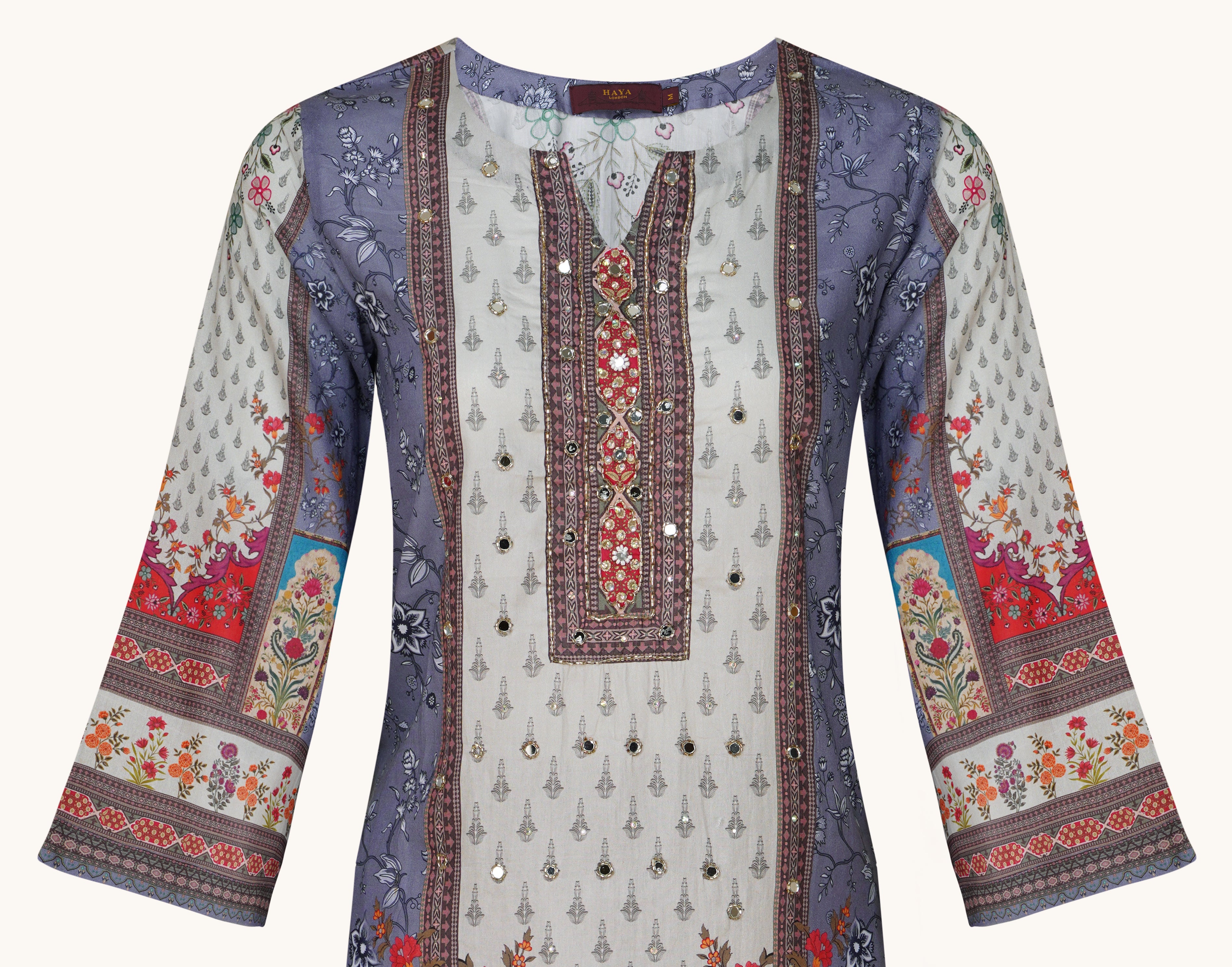 Ivory And Crimson Embellished Cotton Three-Piece Suit