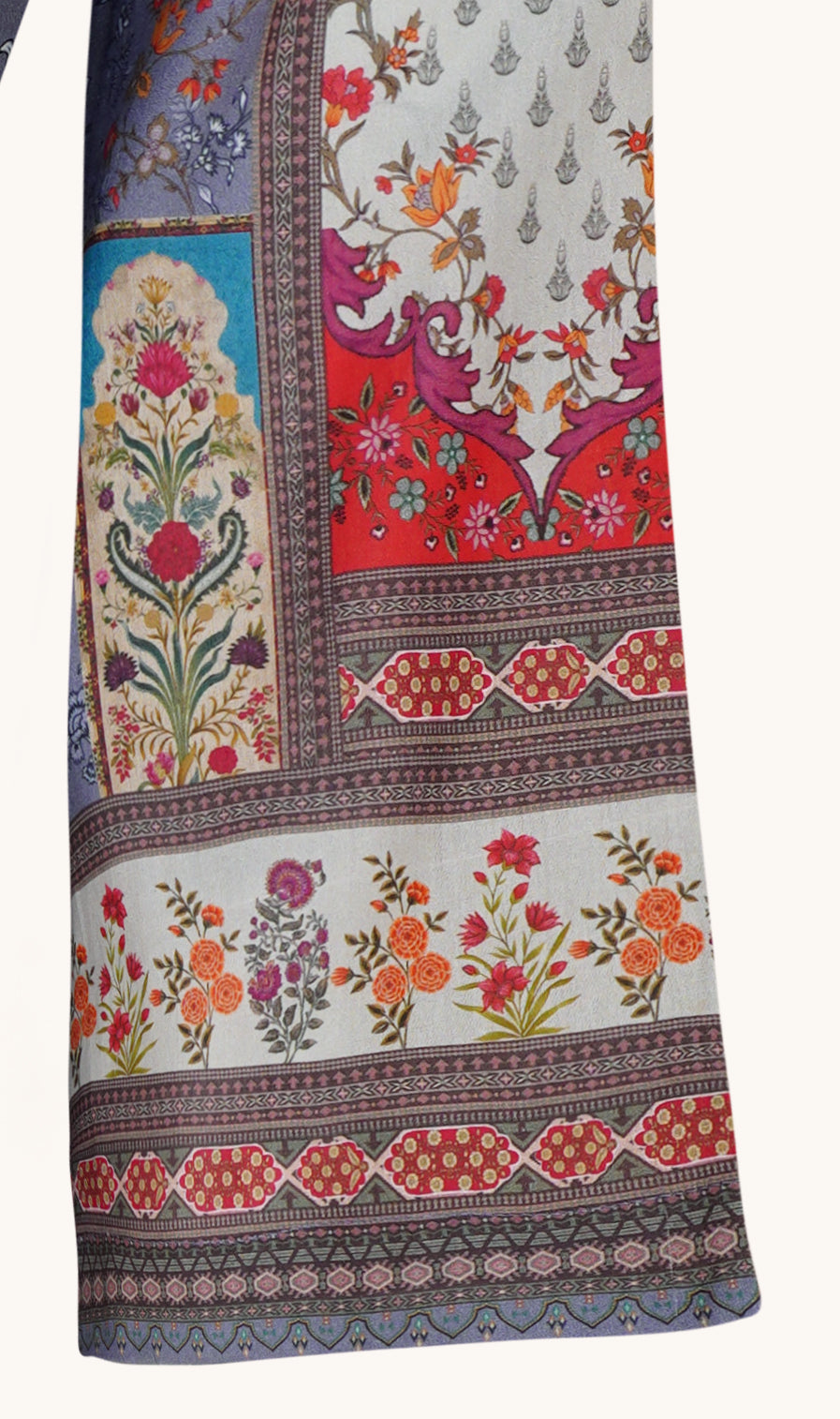 Ivory And Crimson Embellished Cotton Three-Piece Suit