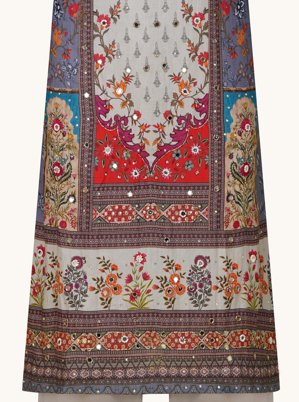Ivory And Crimson Embellished Cotton Three-Piece Suit