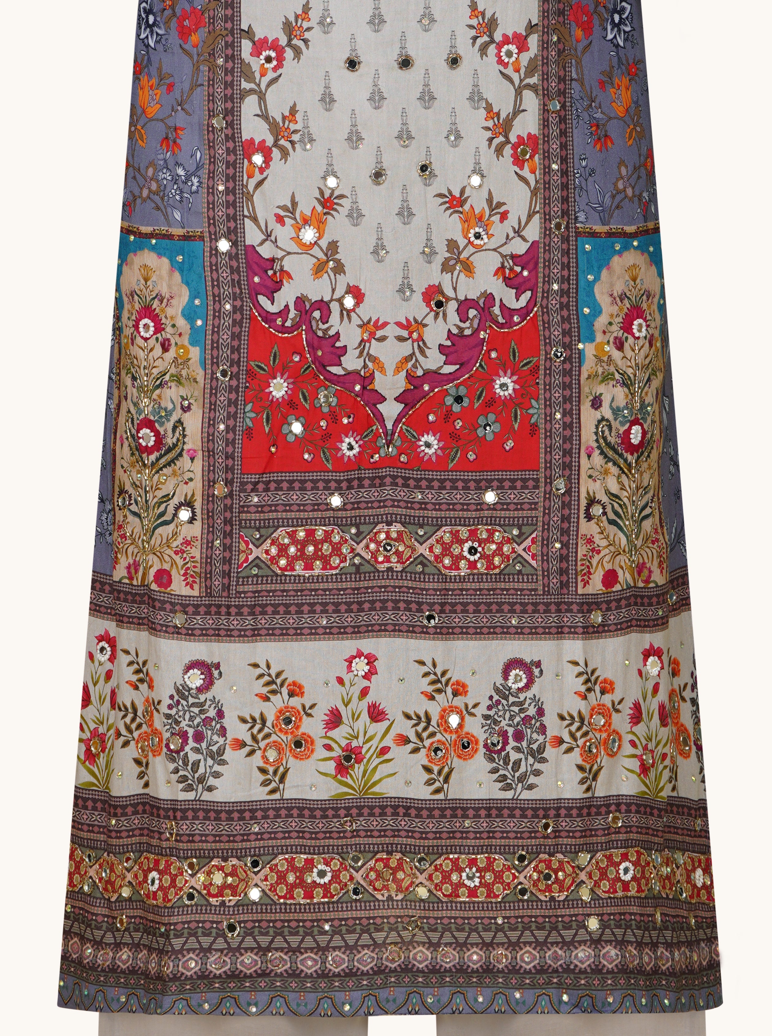 Ivory And Crimson Embellished Cotton Three-Piece Suit