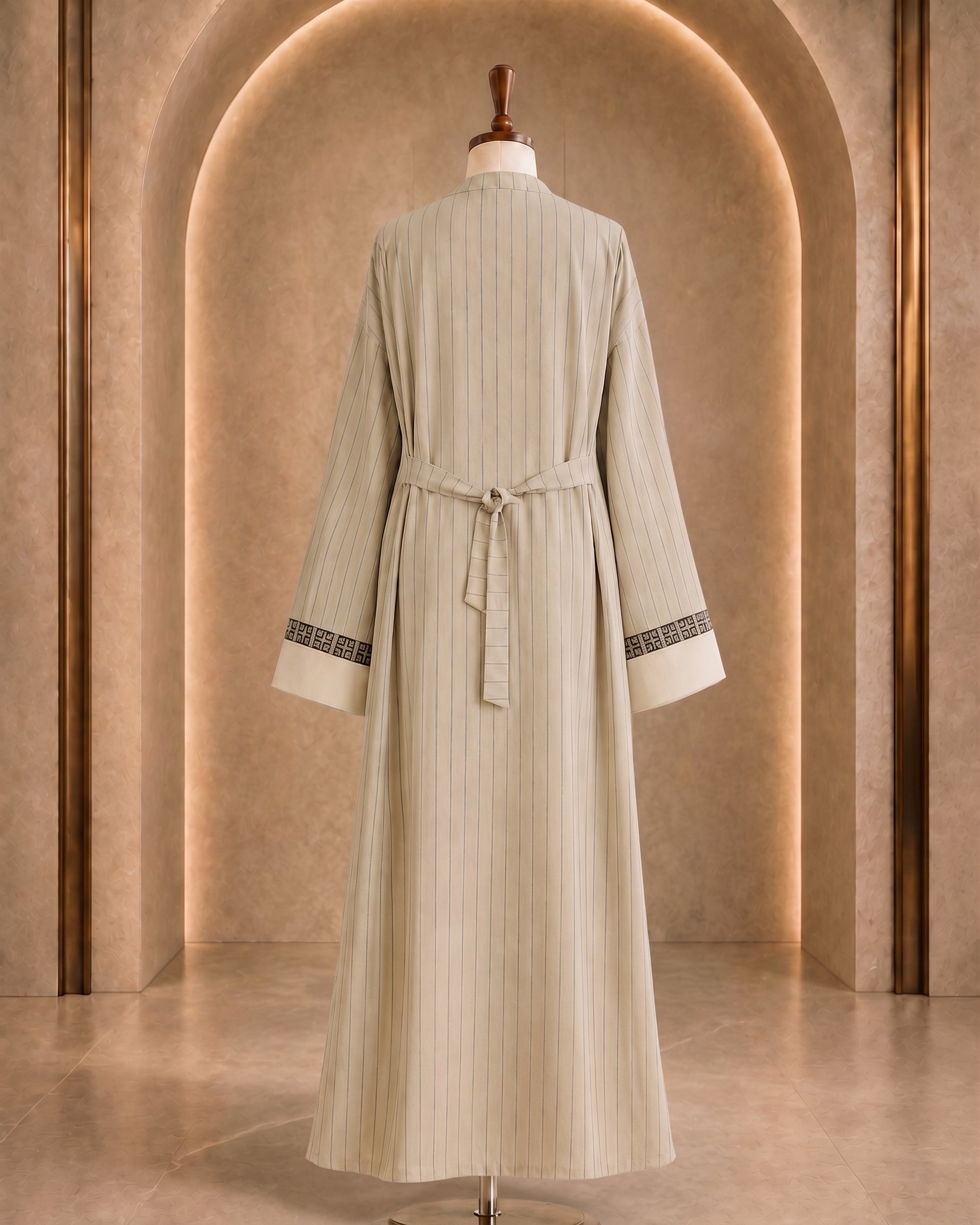 Off White Stripe Stonework Abaya