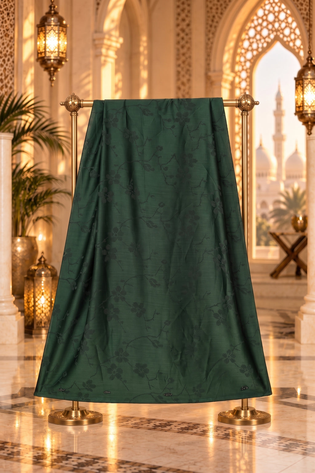 Deep Emerald Green Embellished Abaya with Matching Hijab