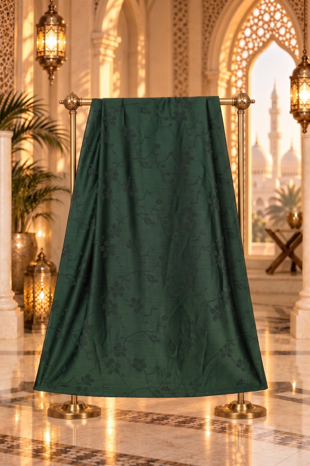 Deep Emerald Green Embellished Abaya with Matching Hijab