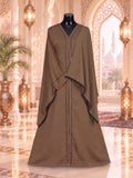 Warm Cocoa Brown Printed Zafran Abaya with Beaded Lace Trim