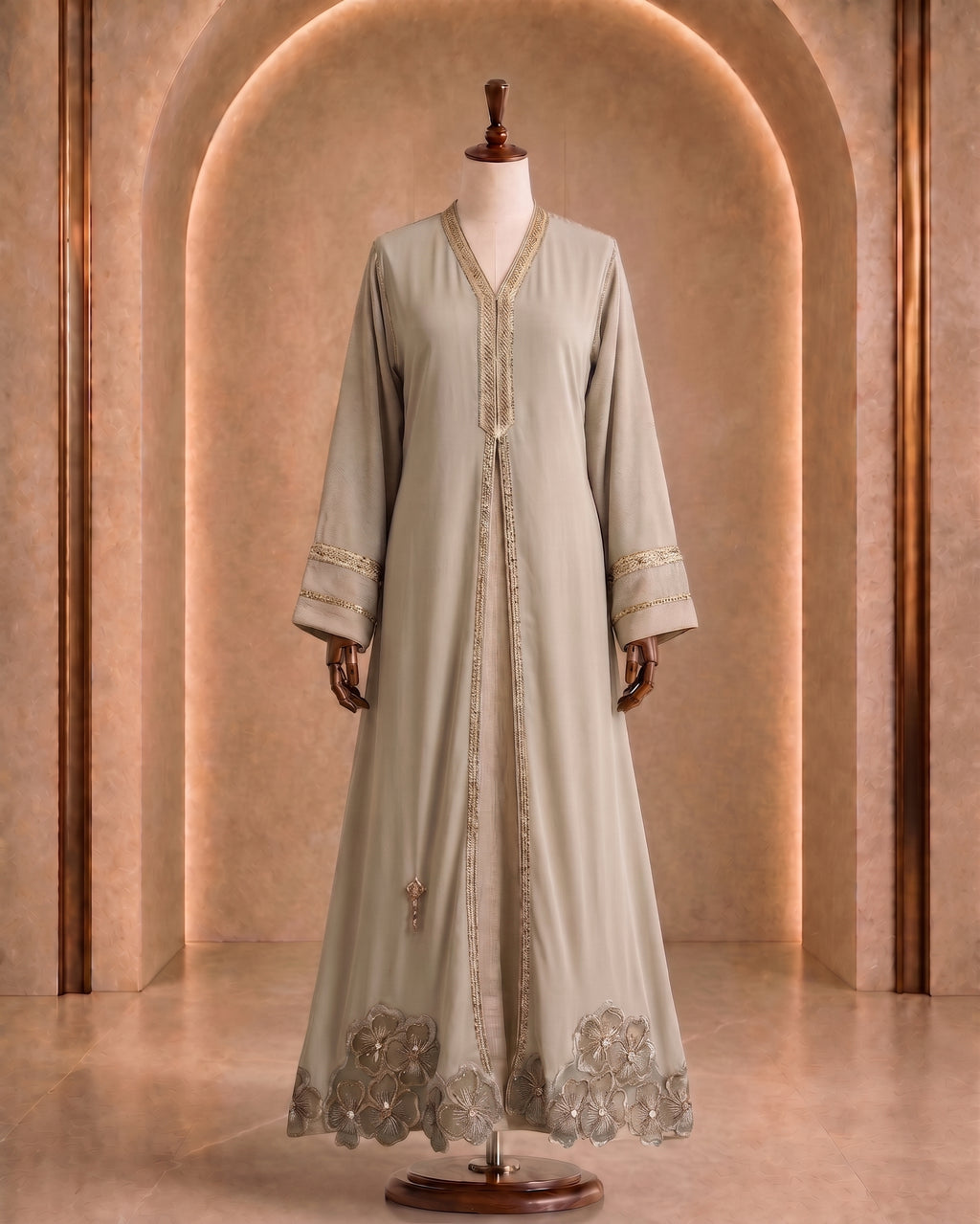 Off White Stone and Embroidered Abaya