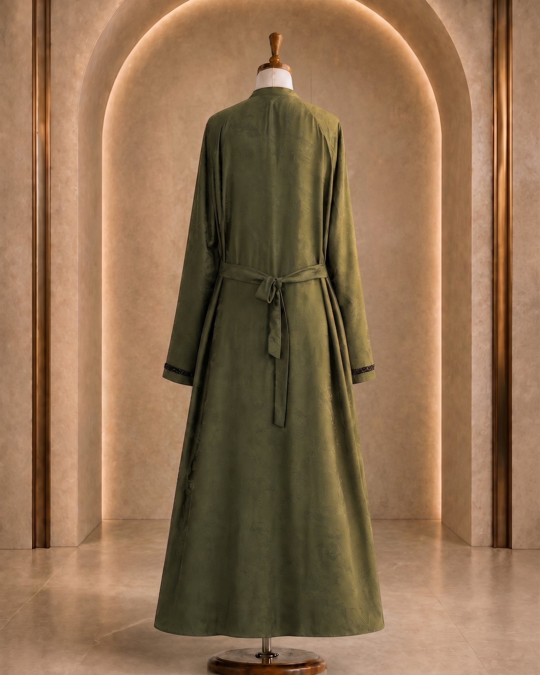 Dark Olive Green Embroidered Print Abaya