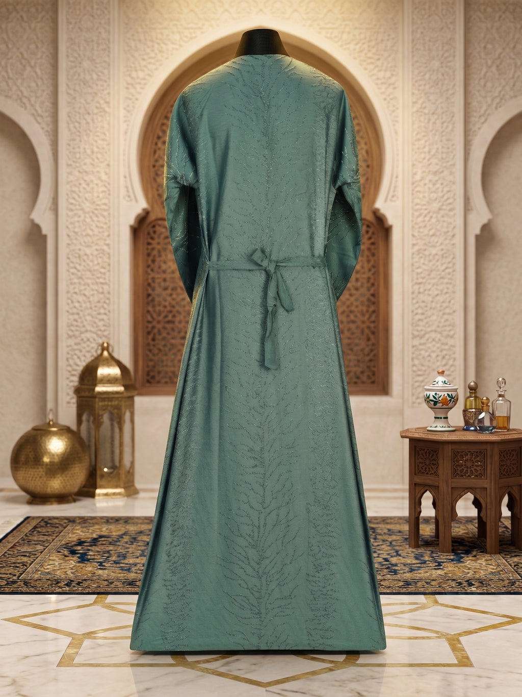 Teal Green Embroidered Saffron Abaya
