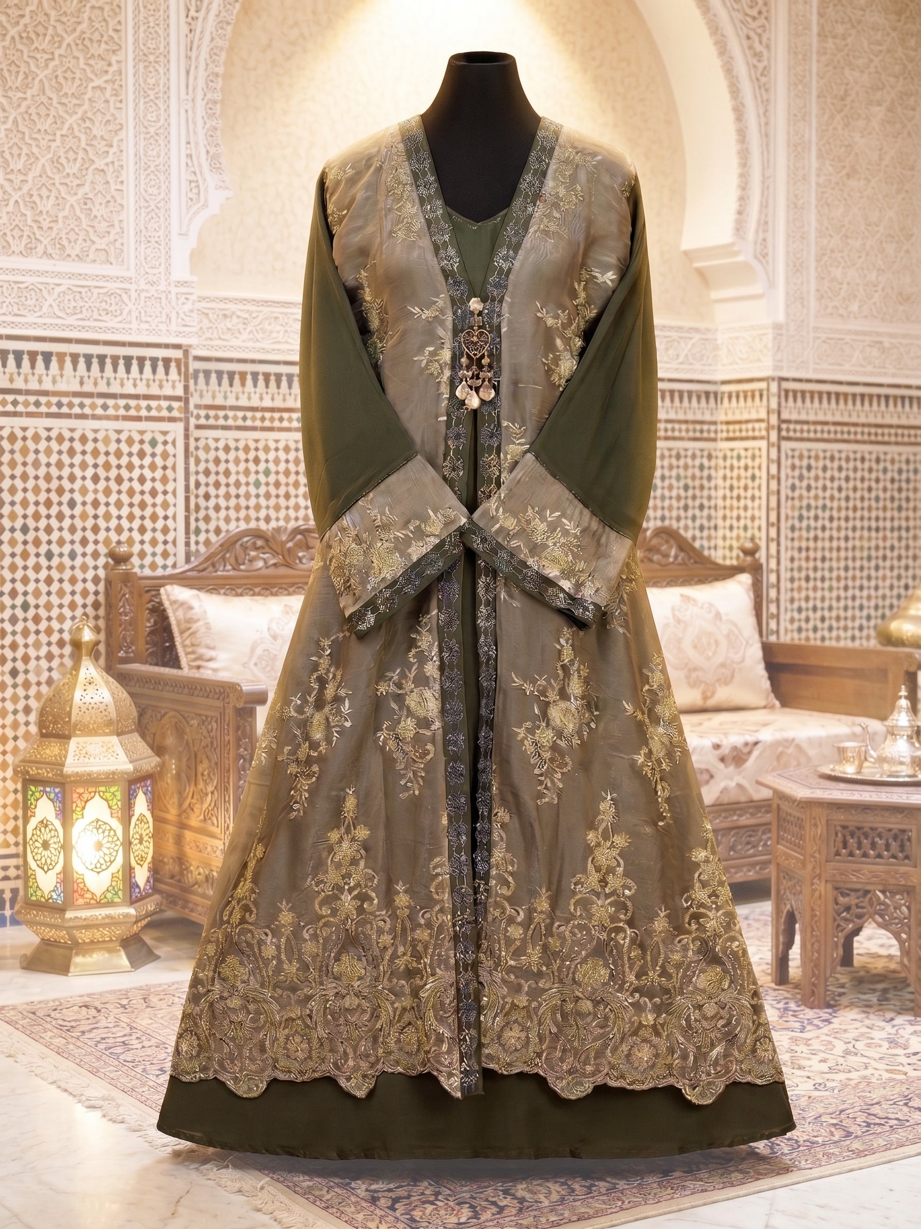 Olive Embroidered Abaya