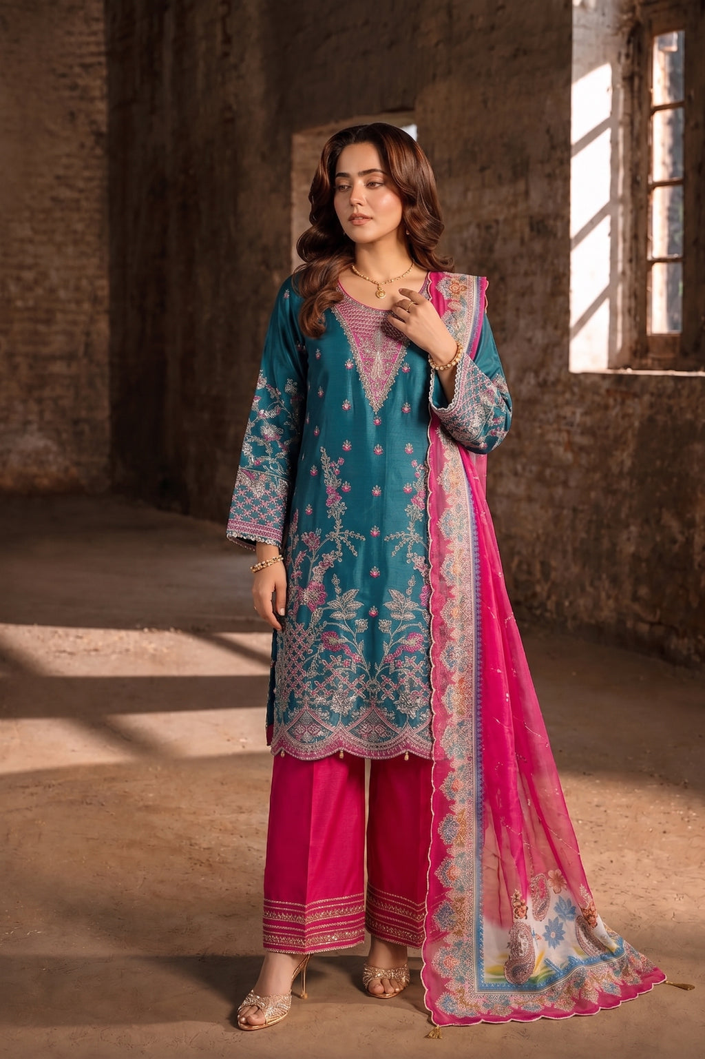 Deep Green Soft Mixed Cotton Three Piece Suit
