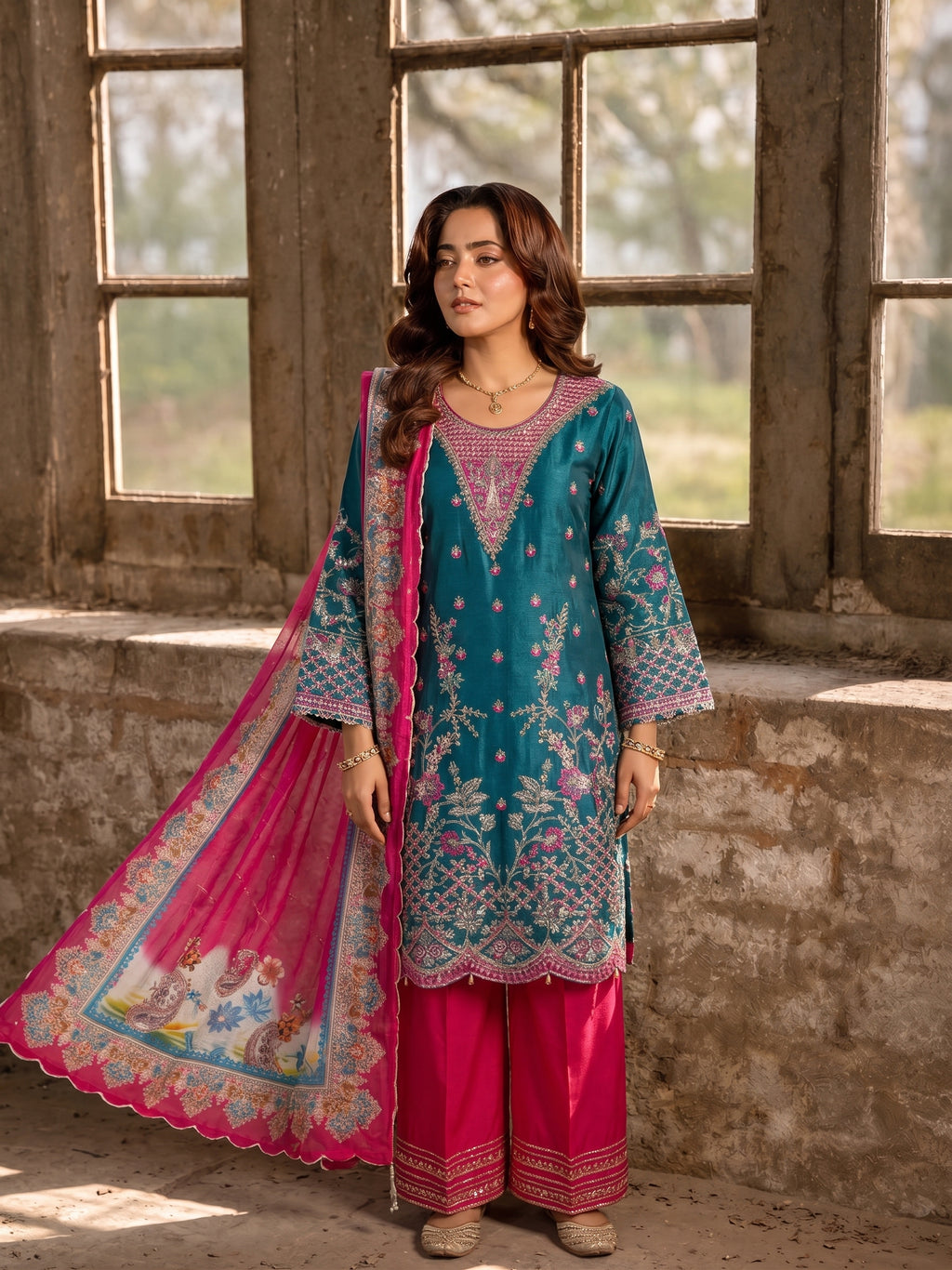 Deep Green Soft Mixed Cotton Three Piece Suit