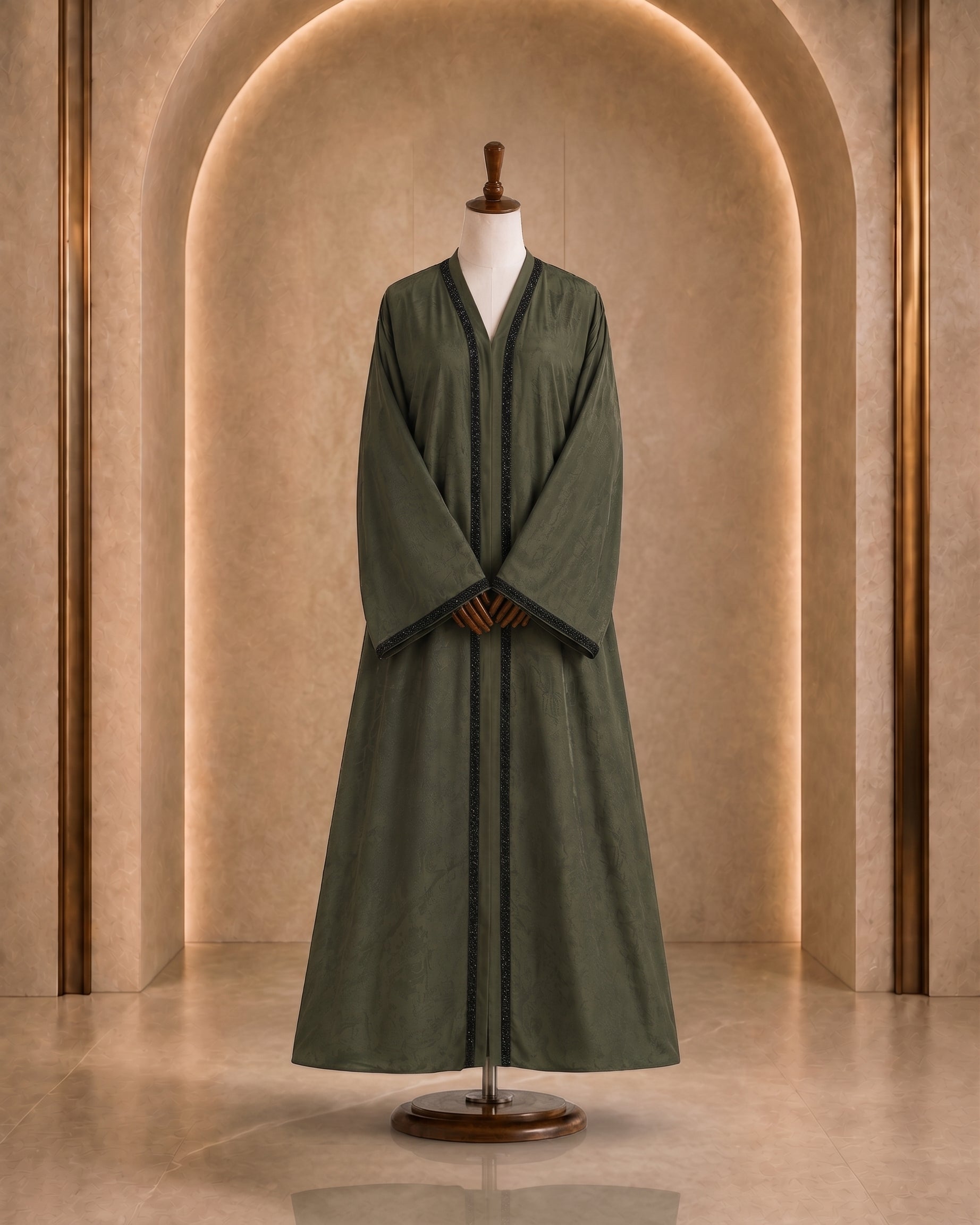 Dark Olive Green Embroidered Print Abaya