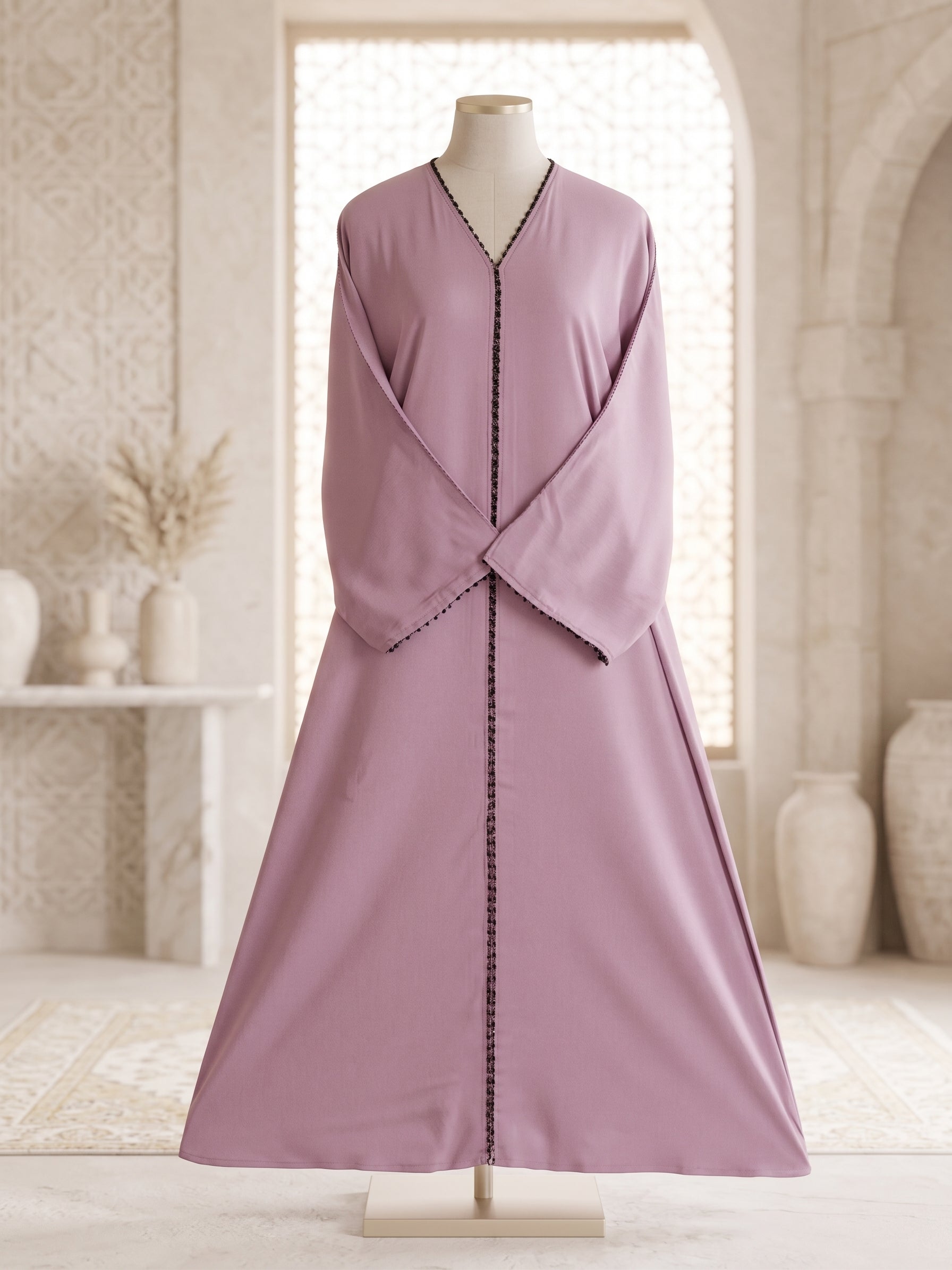 Lavender Simple Abaya with Lace Detailing