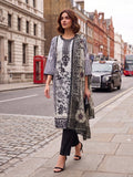 Light Grey Digital Print And Embroidered Three Piece Suit