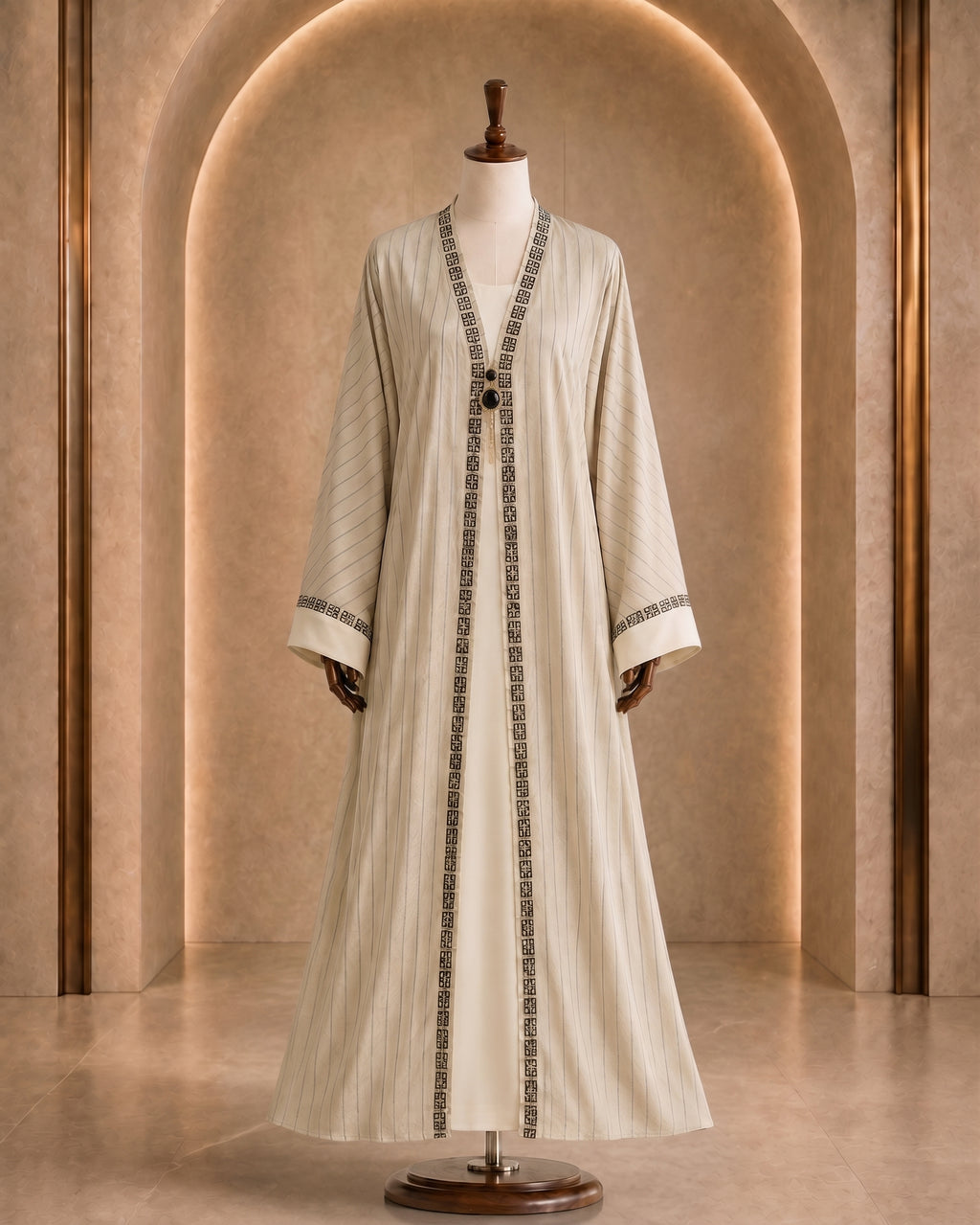 Off White Stripe Stonework Abaya