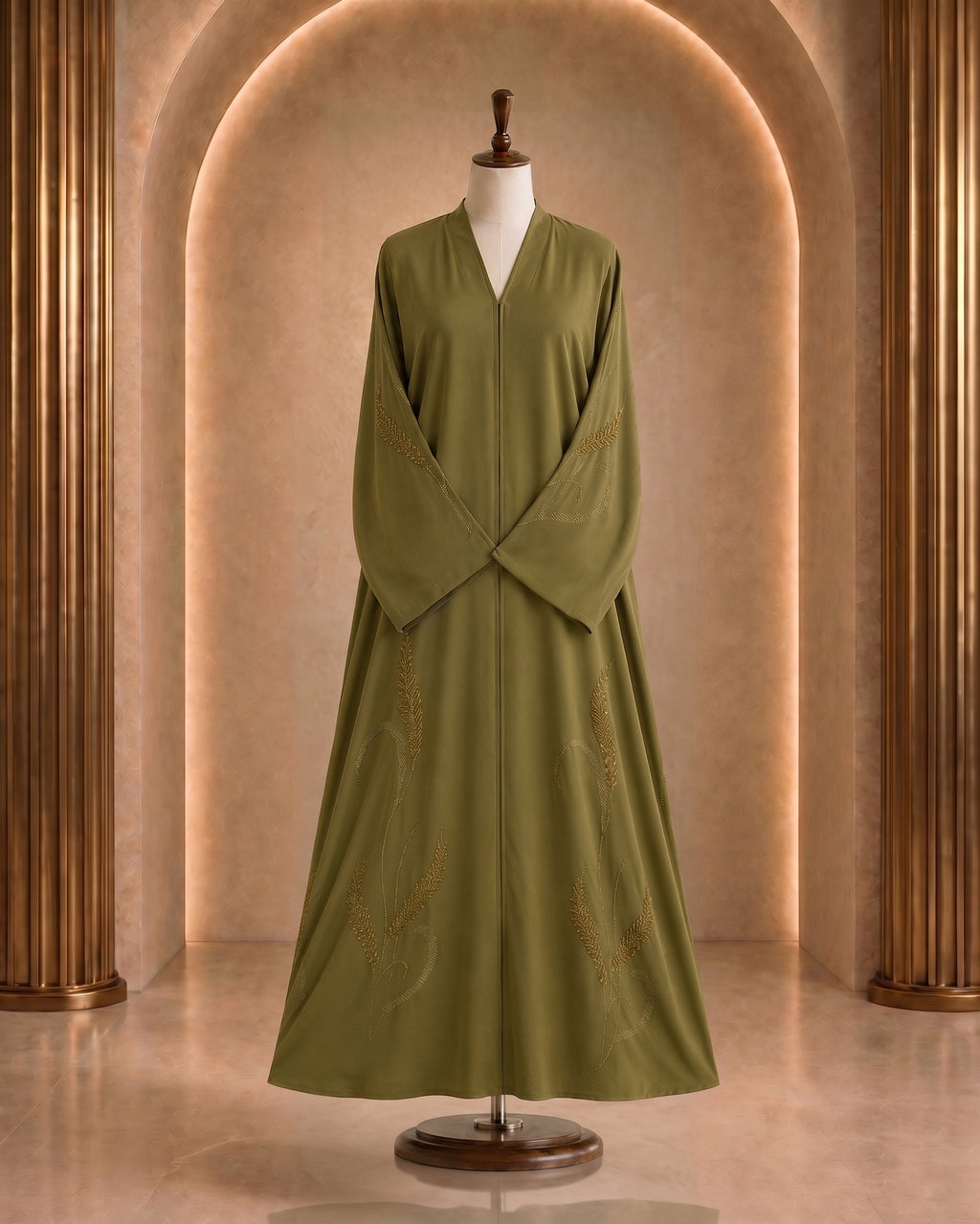 Deep Olive Stonework Abaya