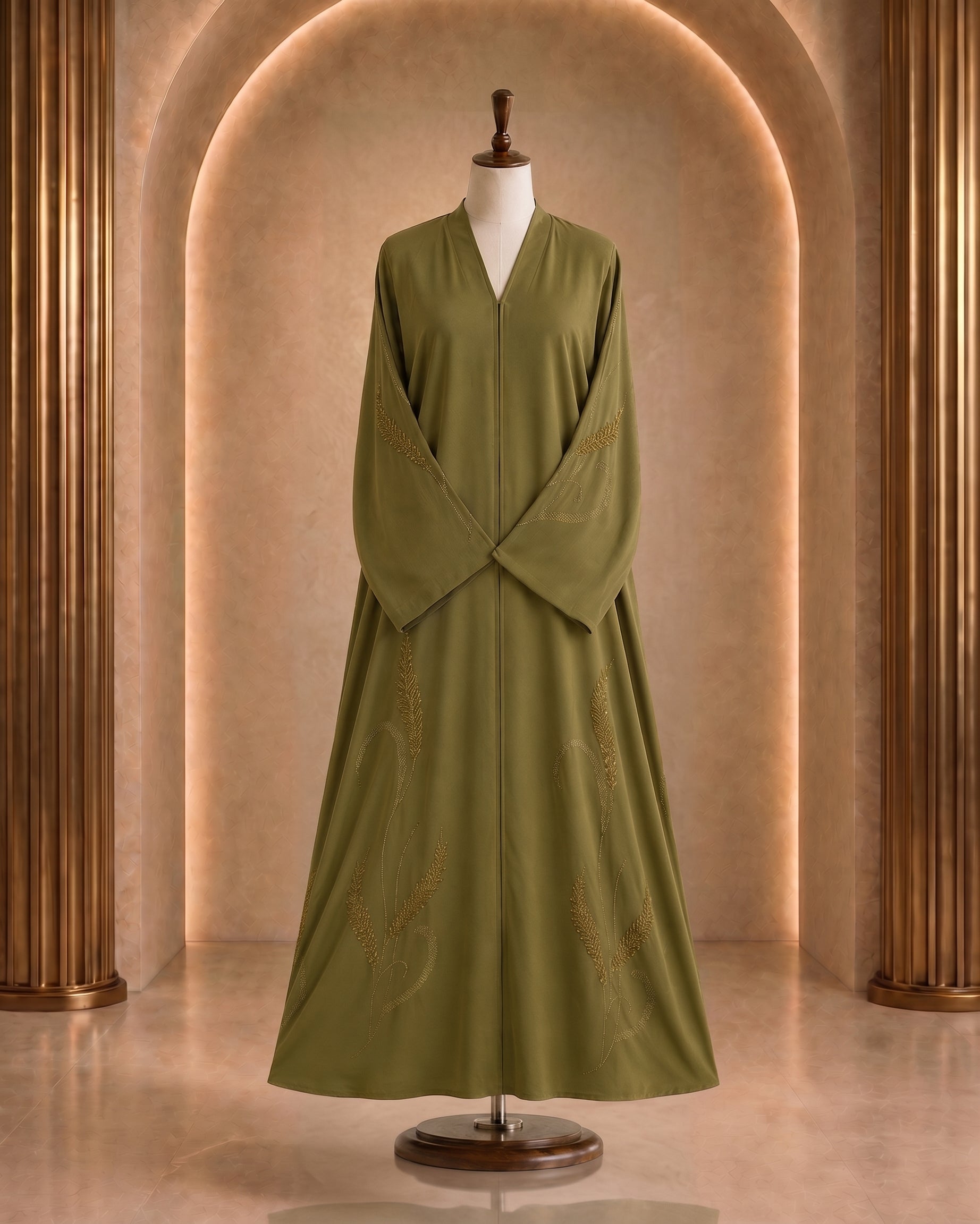 Deep Olive Stonework Abaya