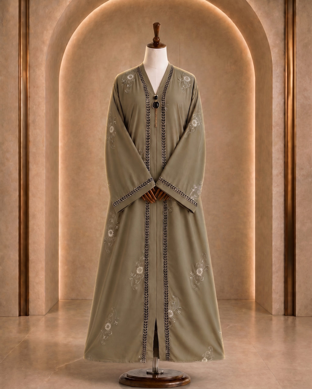 Light Coffee Embroidered Abaya