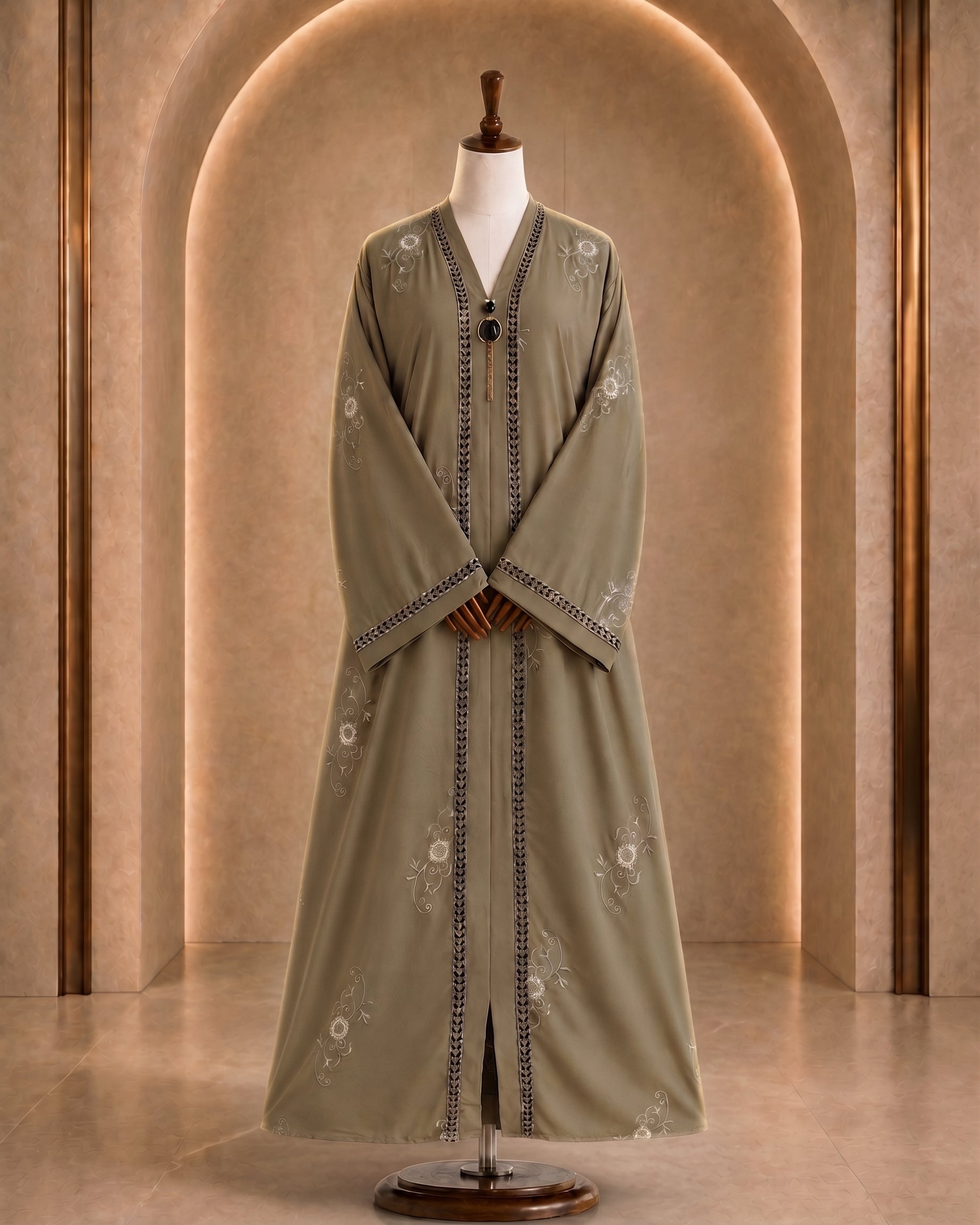 Light Coffee Embroidered Abaya